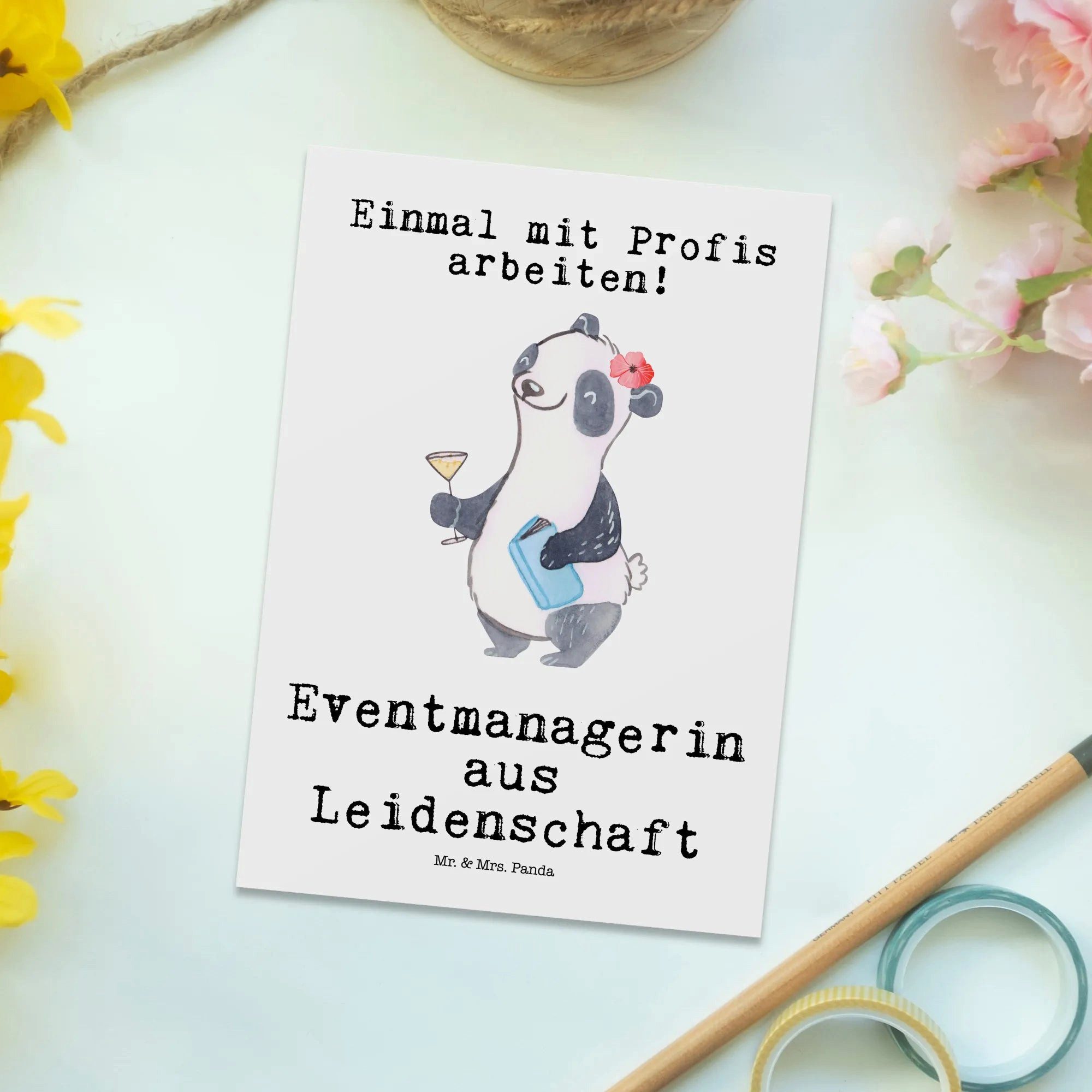 Thumbnail - Mr. & Mrs. Panda Postkarte Eventmanagerin Leidenschaft - Weiß - Geschenk, Party, Einladungskarte, Glücksmomente teilen