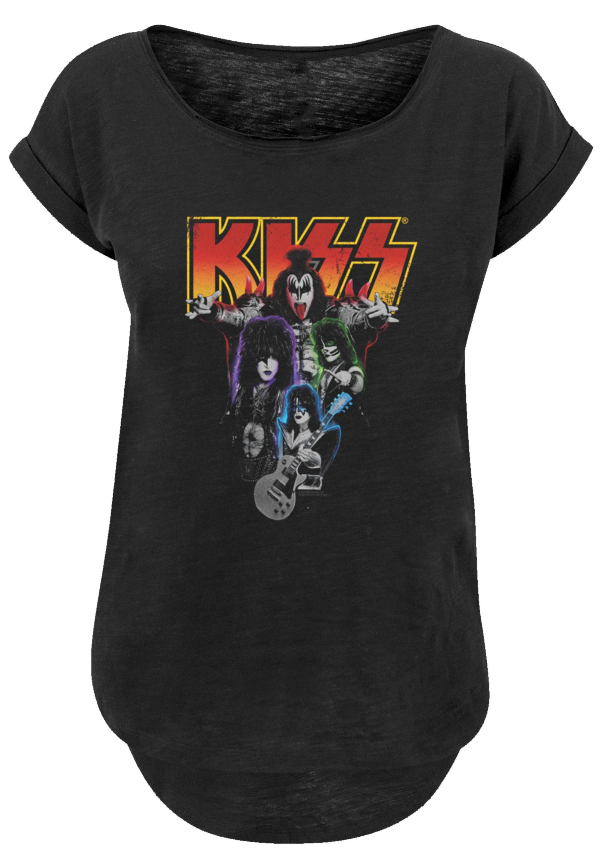 lang By Off, Band Rock Qualität, Damen Premium T-Shirt Hinten Kiss T-Shirt Neon Rock F4NT4STIC extra geschnittenes Musik,