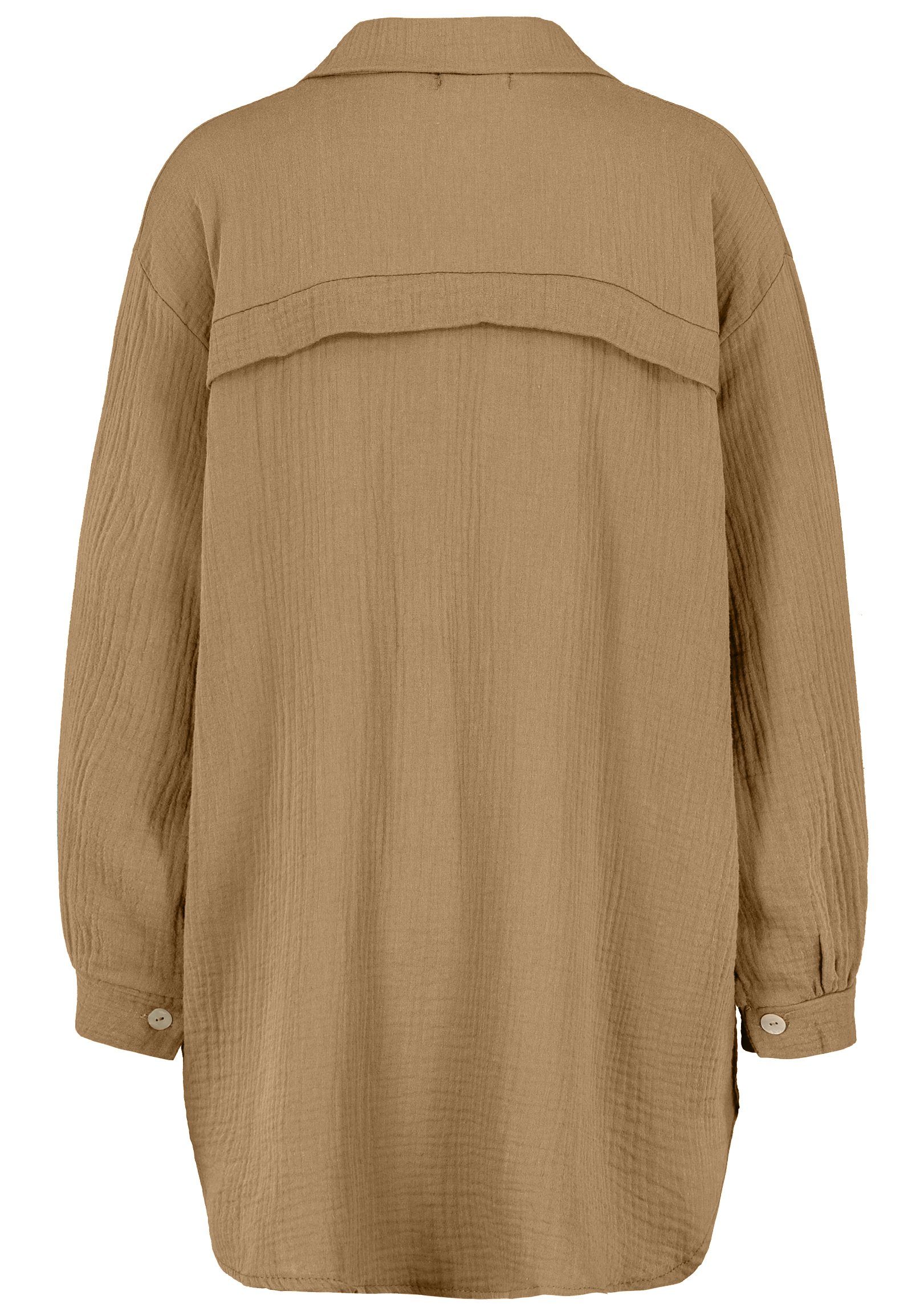 SUBLEVEL Langarmbluse Damen Musselinbluse langarm mit Kentkragen Oversizebluse aus Baumwolle