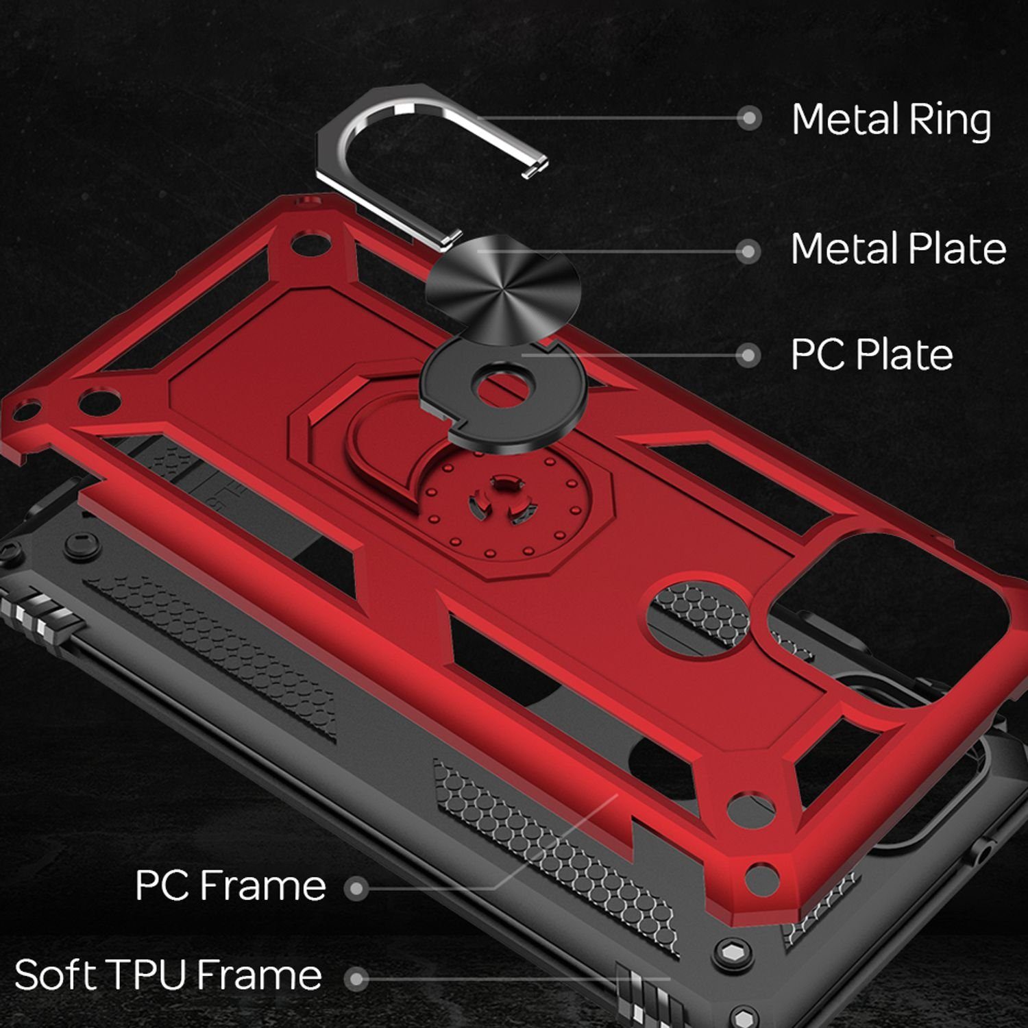 Nalia Smartphone-Hülle Google Pixel 5, Outdoor Military Style Hülle mit Ring / Extrem Schützend / Panzer Case