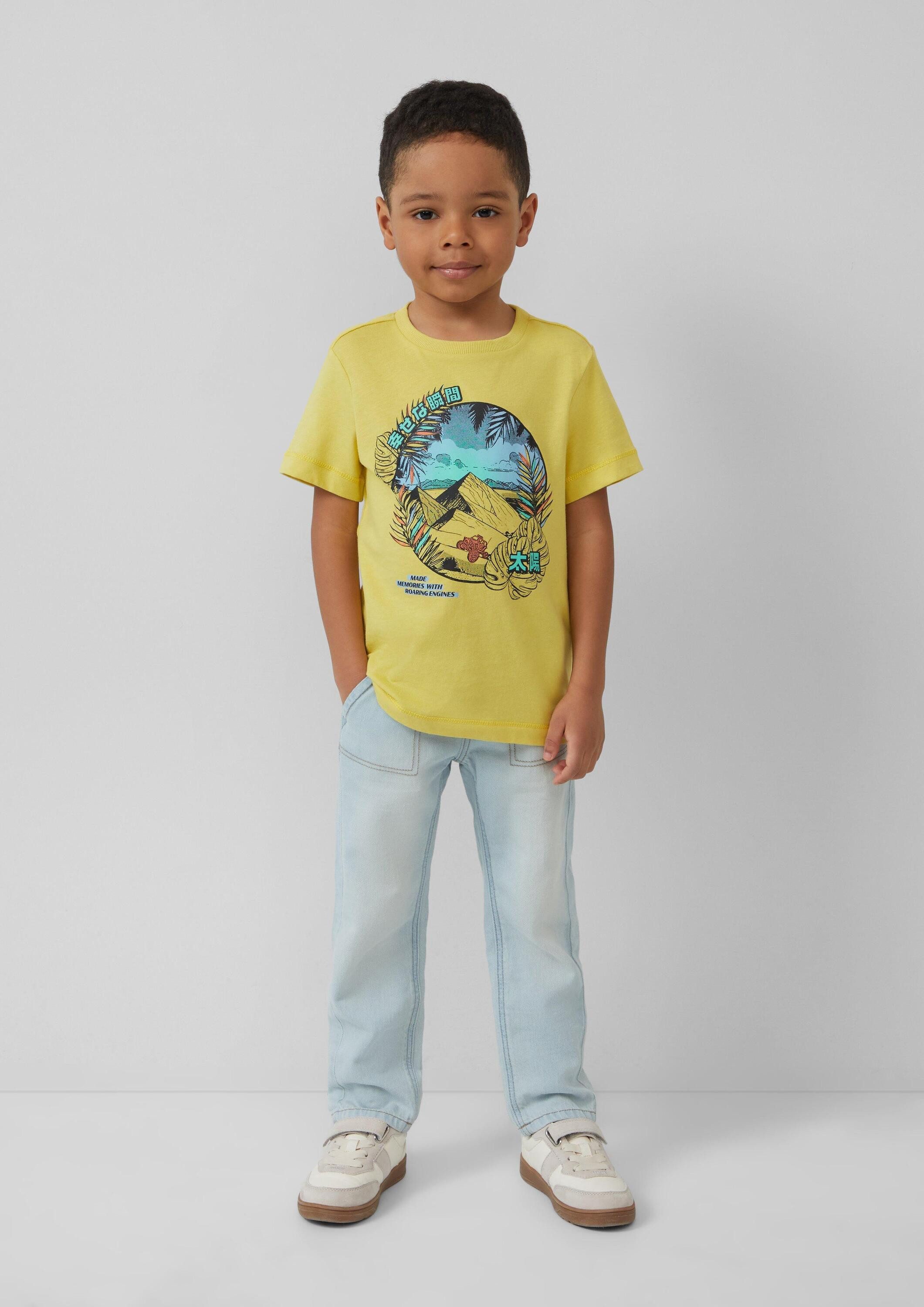 s.Oliver Kurzarmshirt T-Shirt Printshirt mit seitlichen Schlitzen am Saum