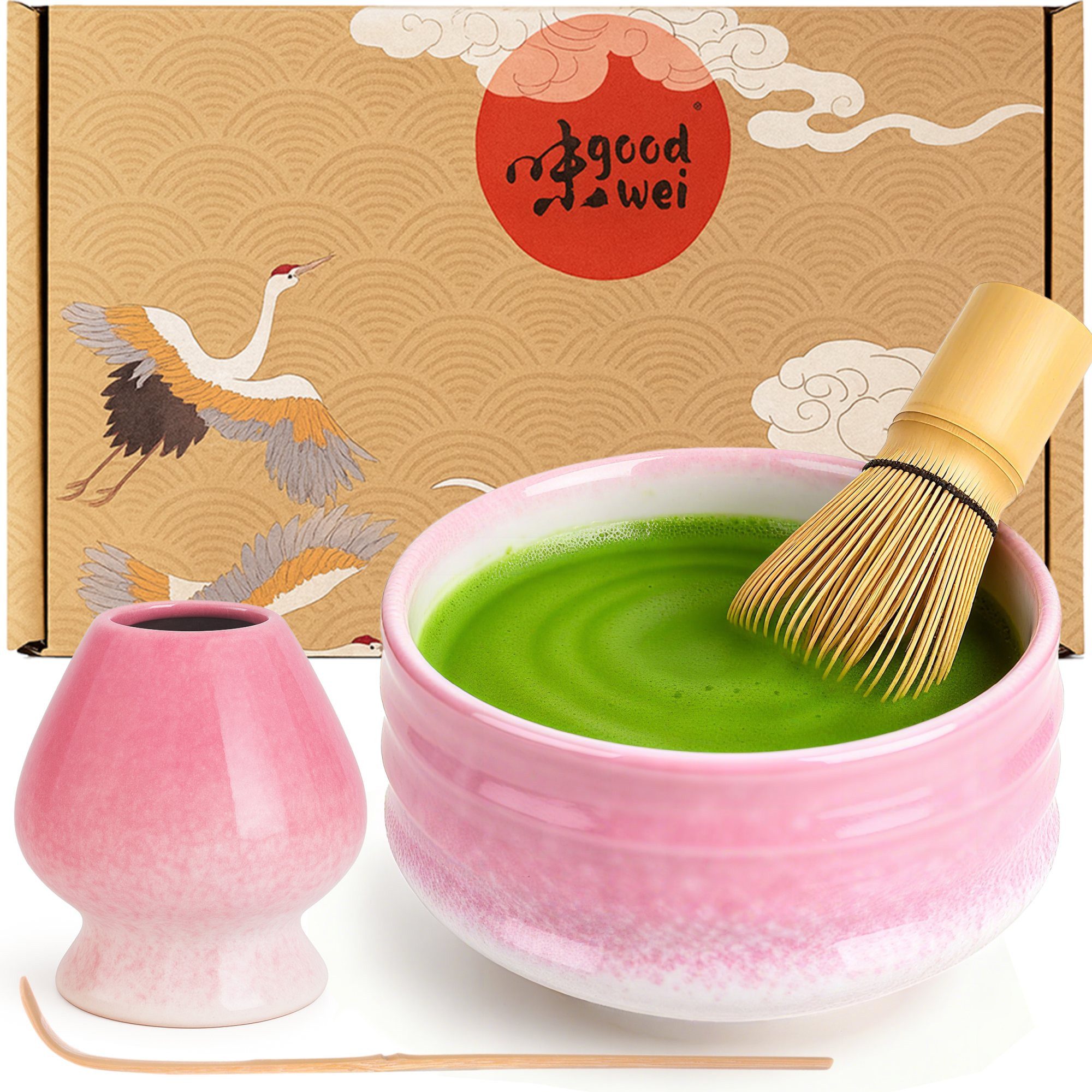 Goodwei Teeschale Matcha-Set "Sakura" 80 mit Teeschale, Matchabesen und Besenhalter, 4-tlg., Keramik
