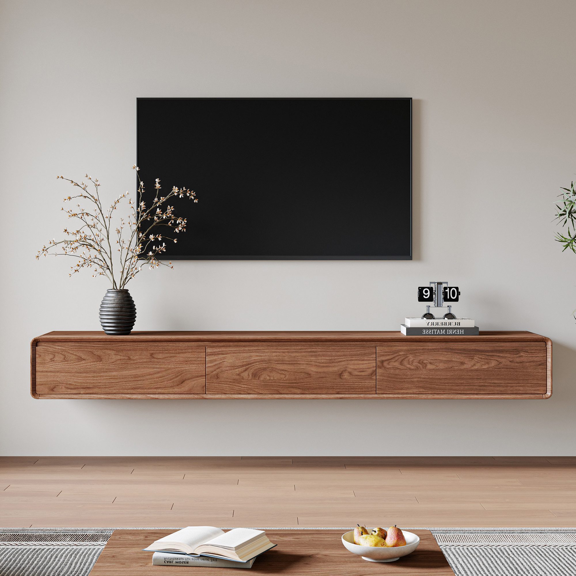 oleyluckidea TV-Schrank Mid-Century TV-Lowboard ausziehbar, Walnuss, für 80"+ TV Breite 198 cm bis 262 cm