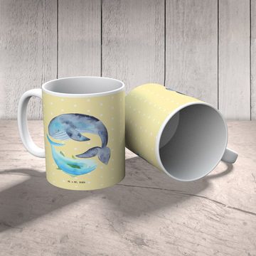 Mr. & Mrs. Panda Tasse Walfisch Thunfisch - Gelb Pastell - Geschenk, lustige Sprüche, Tiermo, Keramik, Einzigartiges Botschaft