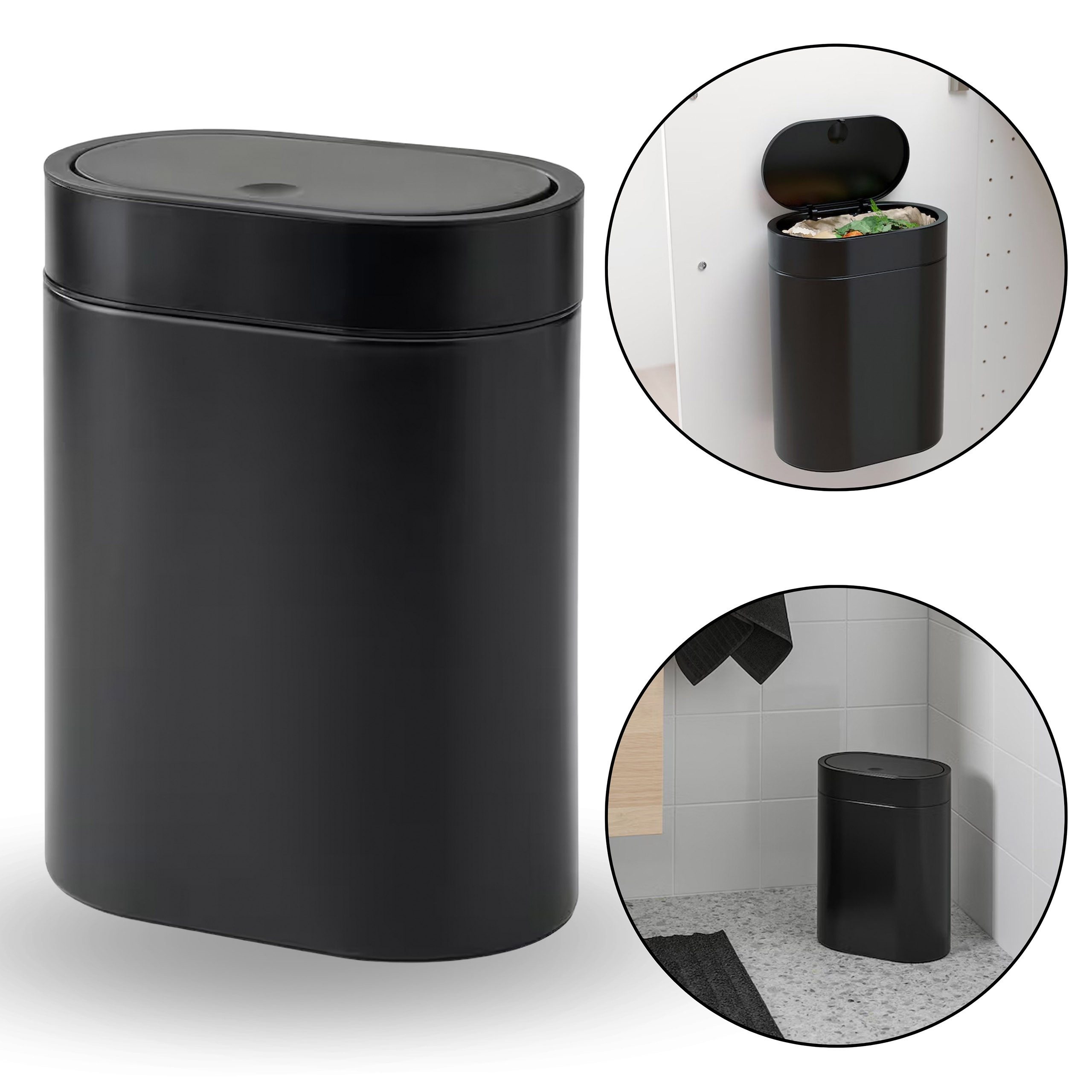 IKEA Mülleimer BROGRUND Schwarzer Korb mit Druckknopfdeckel 4l IKEA