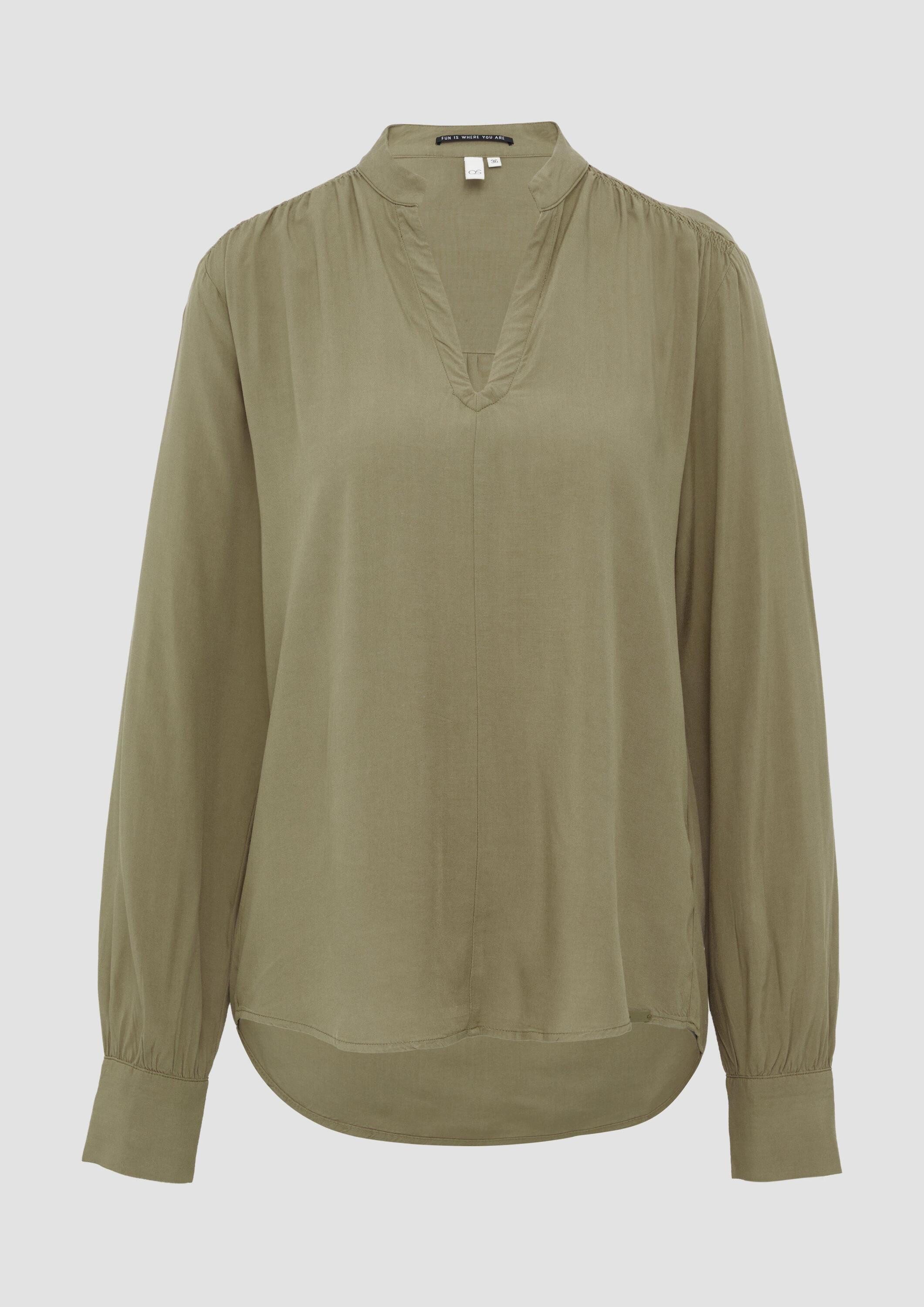 QS Langarmbluse Bluse Viskosebluse mit Smok-Detail an der Schuler
