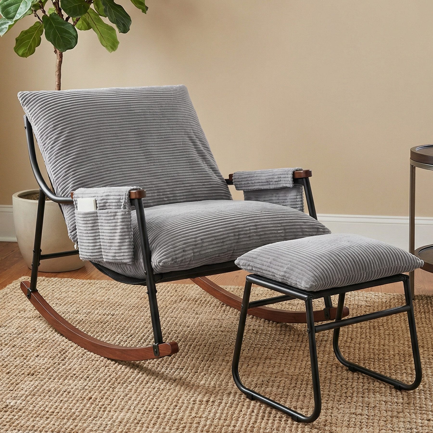 HomeMiYN Schaukelsessel Schaukelstuhl Relaxsessel Schaukelsessel Metall mit hocker