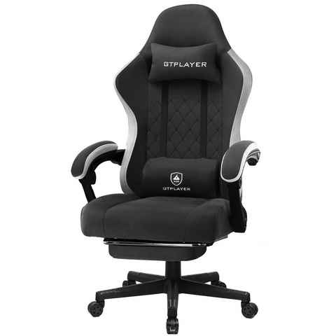 GTPLAYER Gaming-Stuhl Ergonomischer Gaming Sessel Schreibtischstuhl mit Stoffoberfläche (Pacekung), Federsitzkissen, Verbindungsarmlehnen, mit Fußstütze