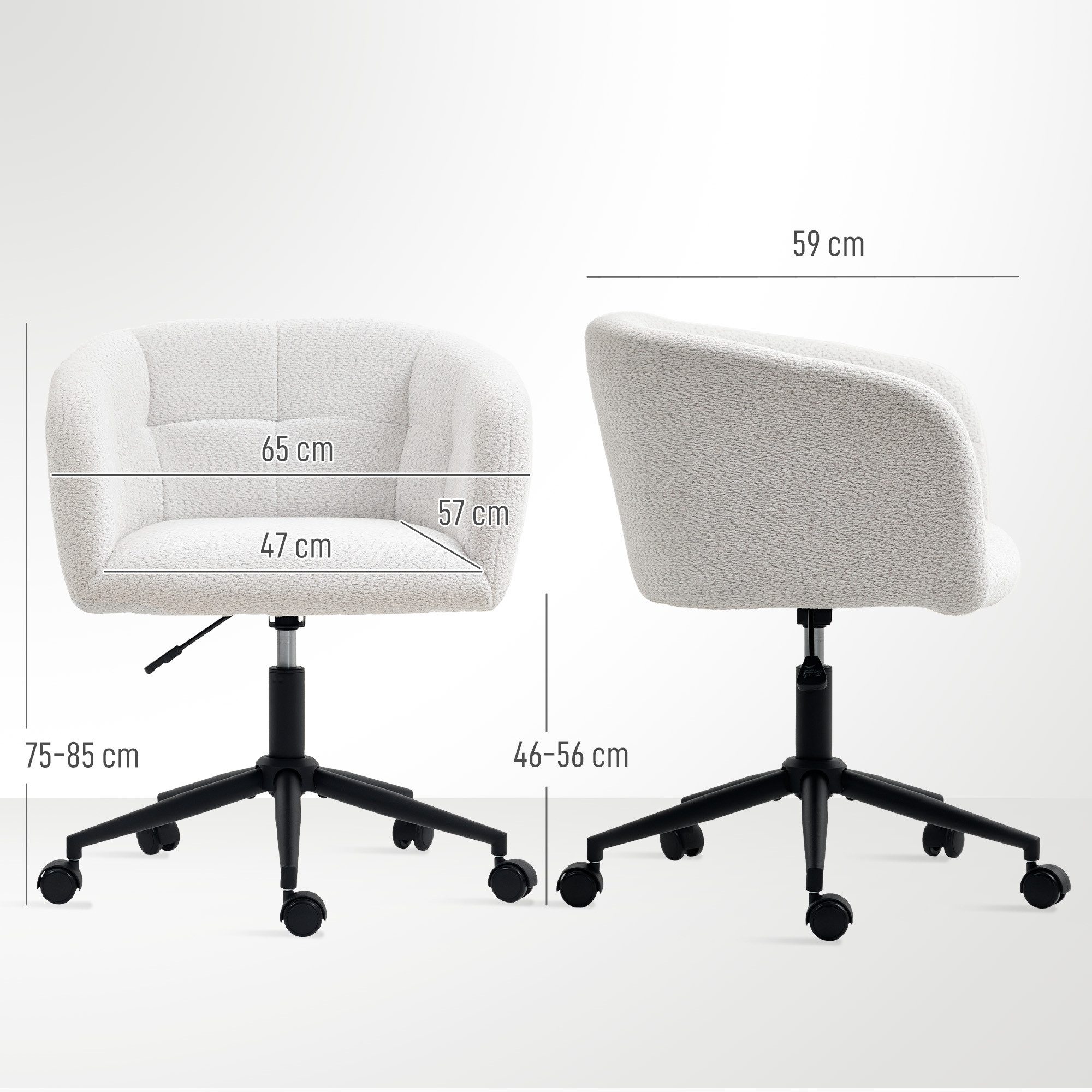 HOMCOM Bürostuhl Schreibtischstuhl, höhenverstellbar (Drehstuhl, 1 St), für Arbeitszimmer, Wohnzimmer, Cremeweiß – Bild 3 von 5