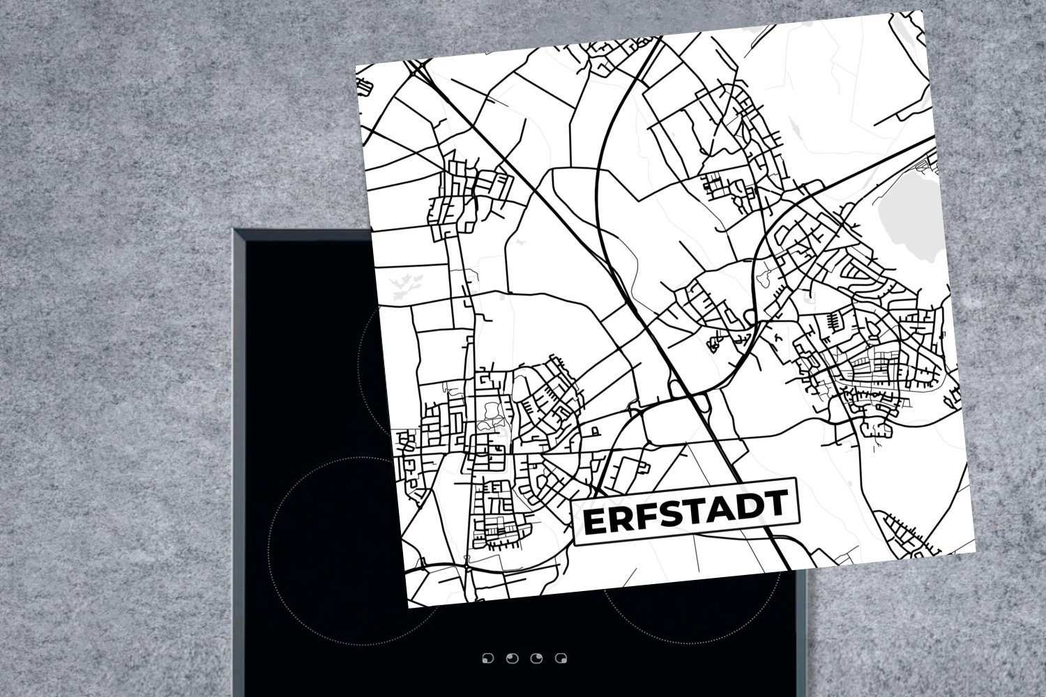 cm, 78x78 tlg), Erfstadt küche Stadtplan, - Vinyl, für Karte Arbeitsplatte (1 Herdblende-/Abdeckplatte Ceranfeldabdeckung, MuchoWow -
