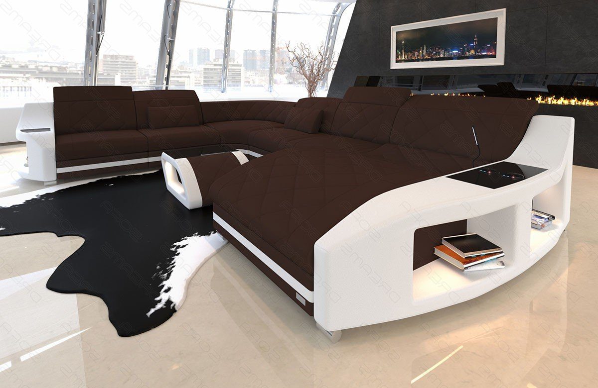 Mikrofaser wahlweise mit Designersofa Stoffsofa, dunkelbraun-weiß Sofa Couch Polsterstoff XXL Dreams M Sofa Bettfunktion Wohnlandschaft Swing