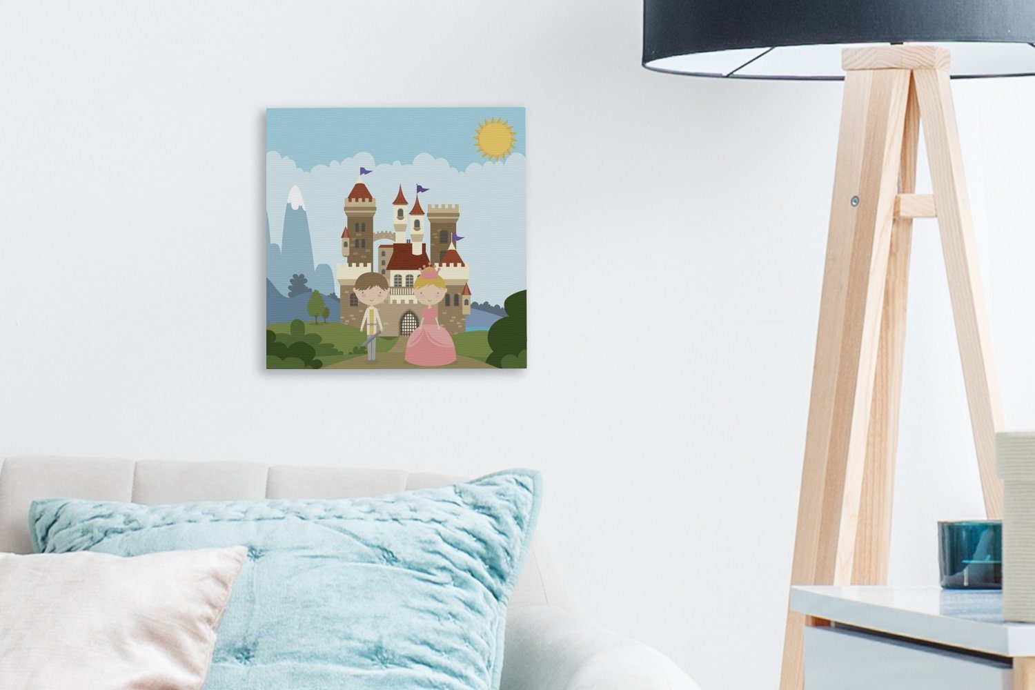 Illustration Prinzen Leinwandbild Bilder und einer für (1 Eine St), Schlafzimmer einer, OneMillionCanvasses® einem Leinwand Wohnzimmer Cartoon-Welt mit