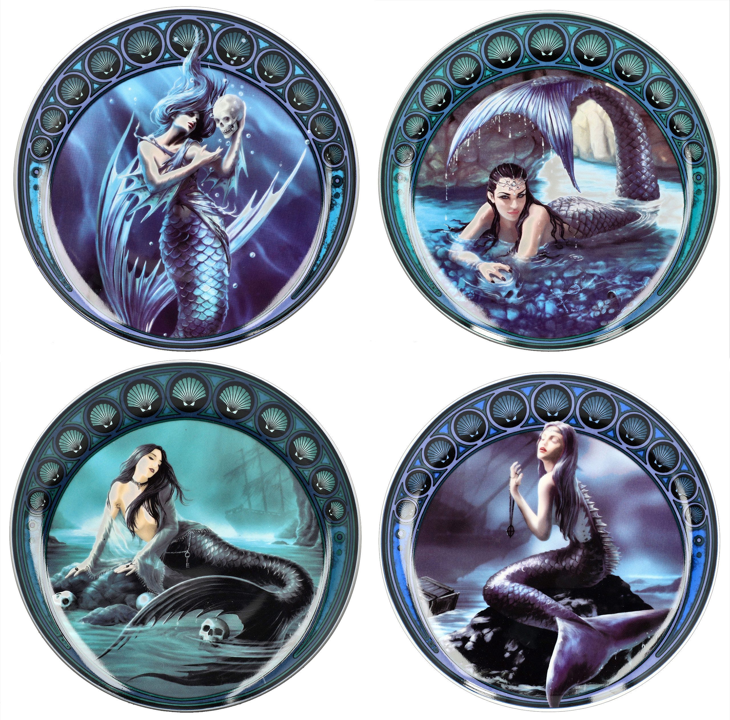 Figuren Shop GmbH Teller Teller 4er Set - Meerjungfrauen by Anne Stokes - Dekoteller Fantasy, (4 St)