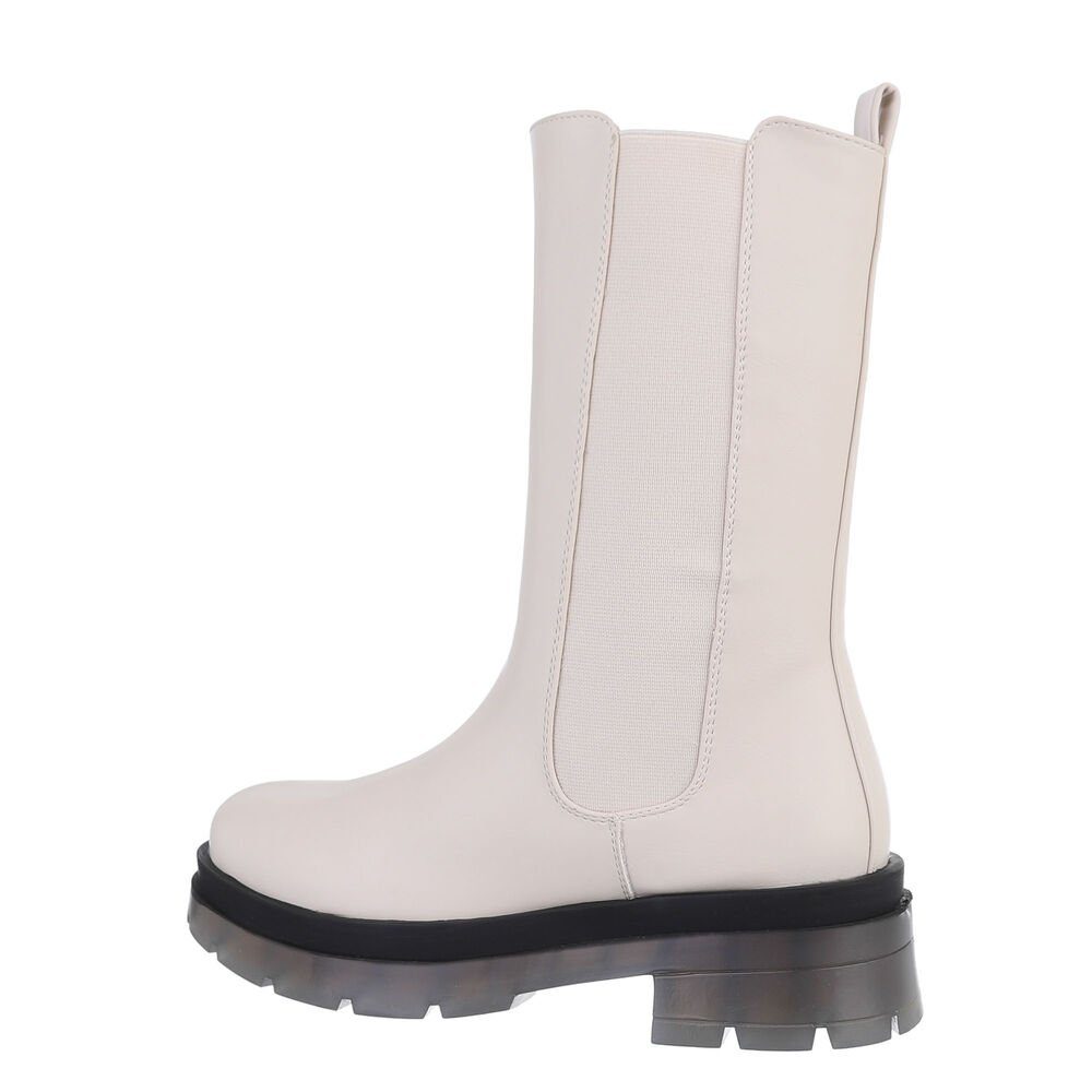 Ital-Design Damen Freizeit Plateaustiefelette (78120115) Blockabsatz Plateaustiefeletten in Beige