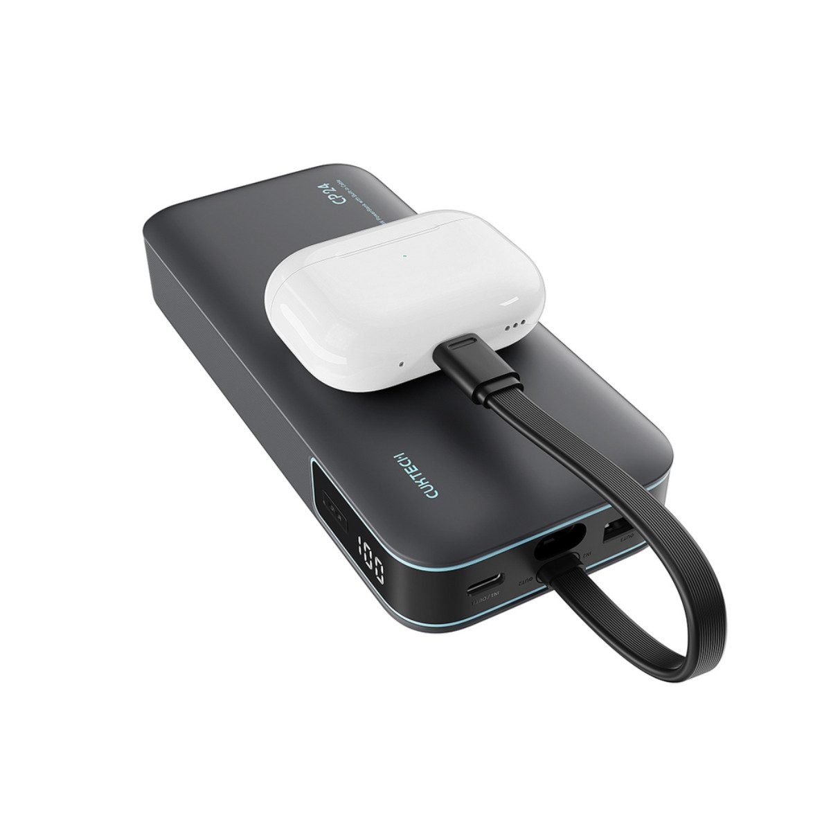 Cuktech LPB200N Powerbank 20000 mAh (5, 9, 12, 15 V), 40W Schnellladen mit integriertem USB-C Kabel und Display
