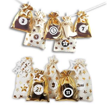 Frau WUNDERVoll Kalender zum Selbstbasteln Adventskalender Schneeflöckchen Beutel Gold-Metallic, creme Ziffern