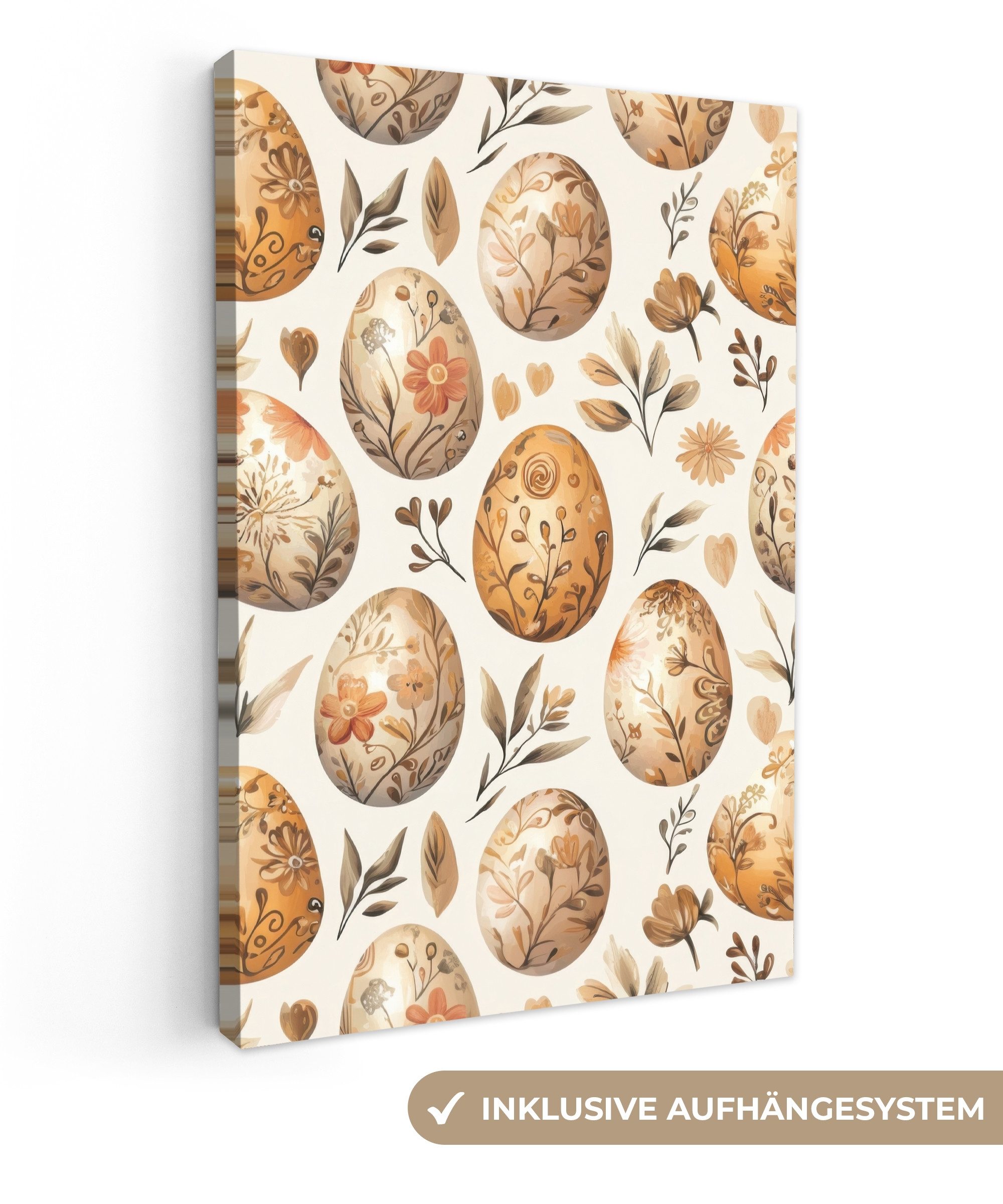 Leinwandbild Ostereier - Braun - Blumen - Ostern Deko