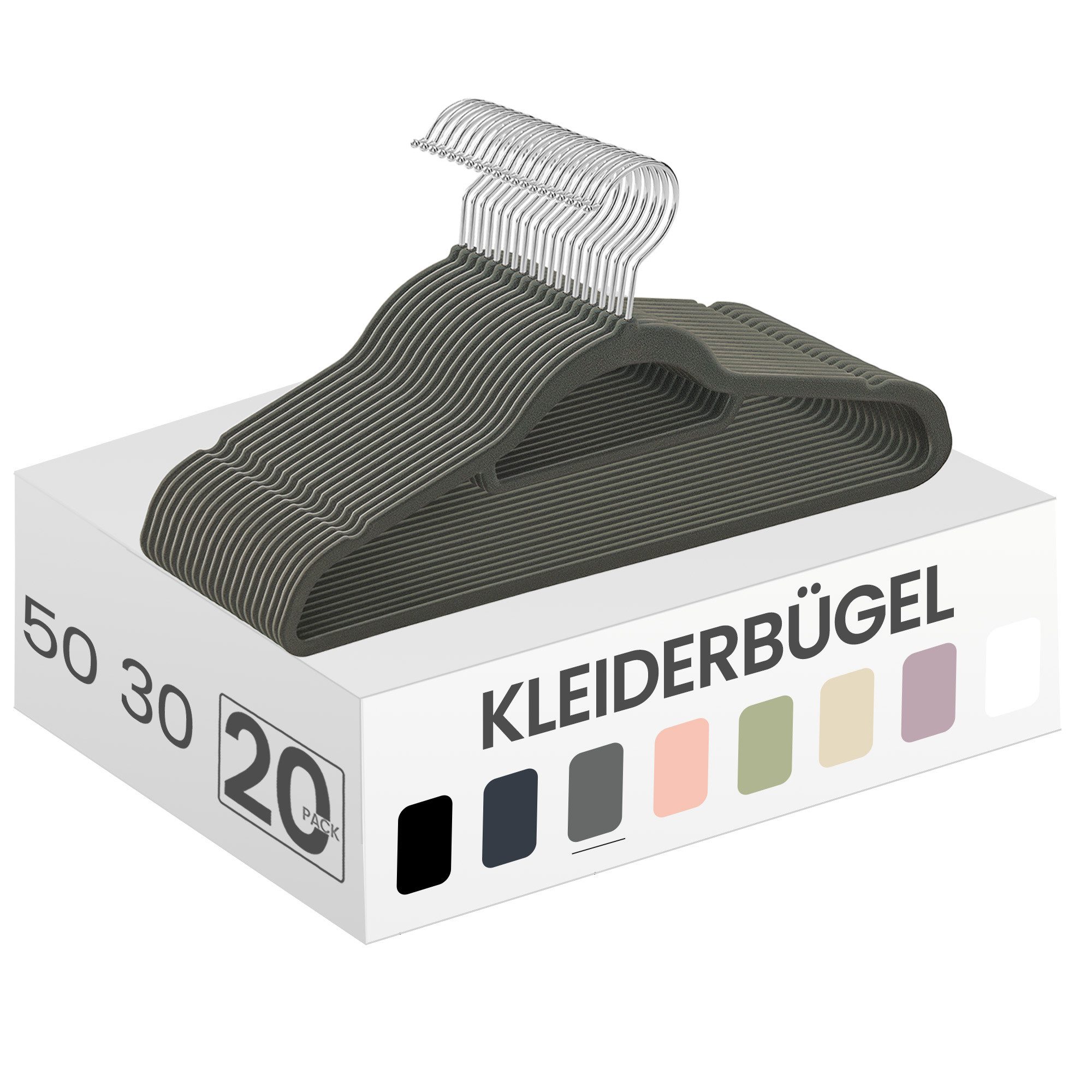 SONGMICS Kleiderbügel Samt Bügel, rutschfest, Platzsparend, mit 360° drehbarer Haken, (20-tlg), 360° drehbarer Haken, mit Krawattenhalter