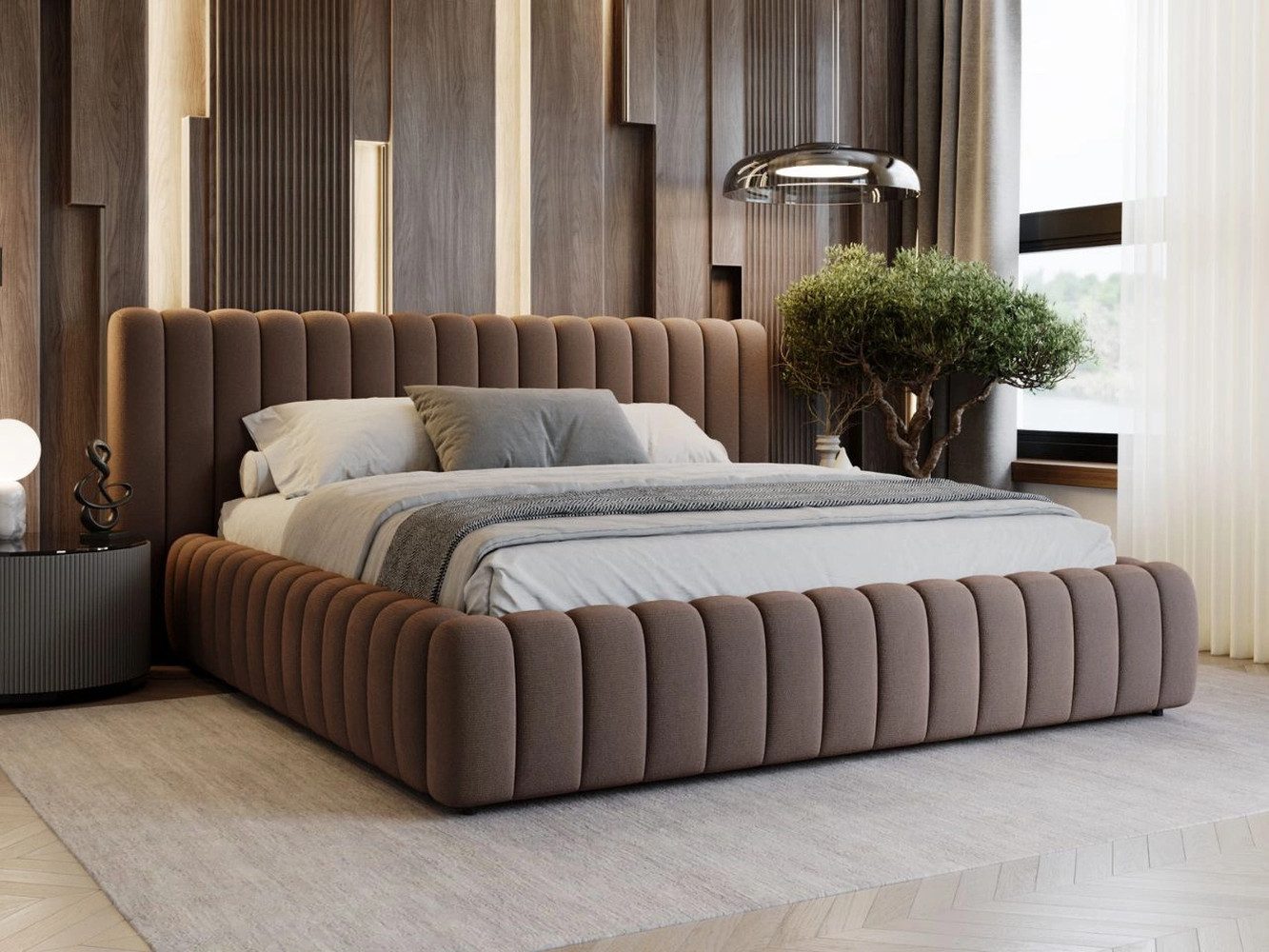 GrainGold Polsterbett mit Bettkästen BLISS, Modern Bett mit Kopfteil - 140x200 cm, Braun (1x Bett)