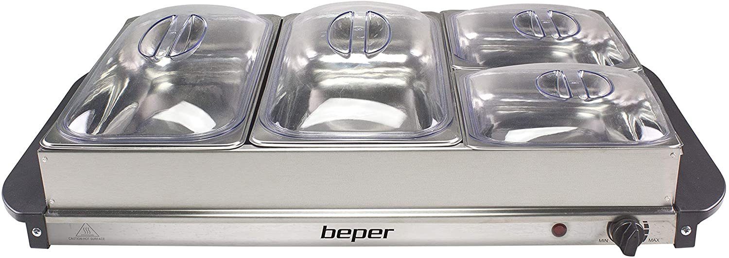 Beper Warmhalteplatte P101TEM002 Buffetwärmer aus Stahl/Kunststoff Grau, Chafing Dish 300 Watt