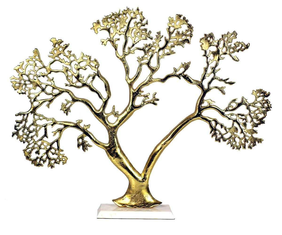 Arnusa Skulptur Lebensbaum 50 x 63 cm Dekofigur Metall Gold, Große Deko  Skulptur aus Aluminium und Marmor