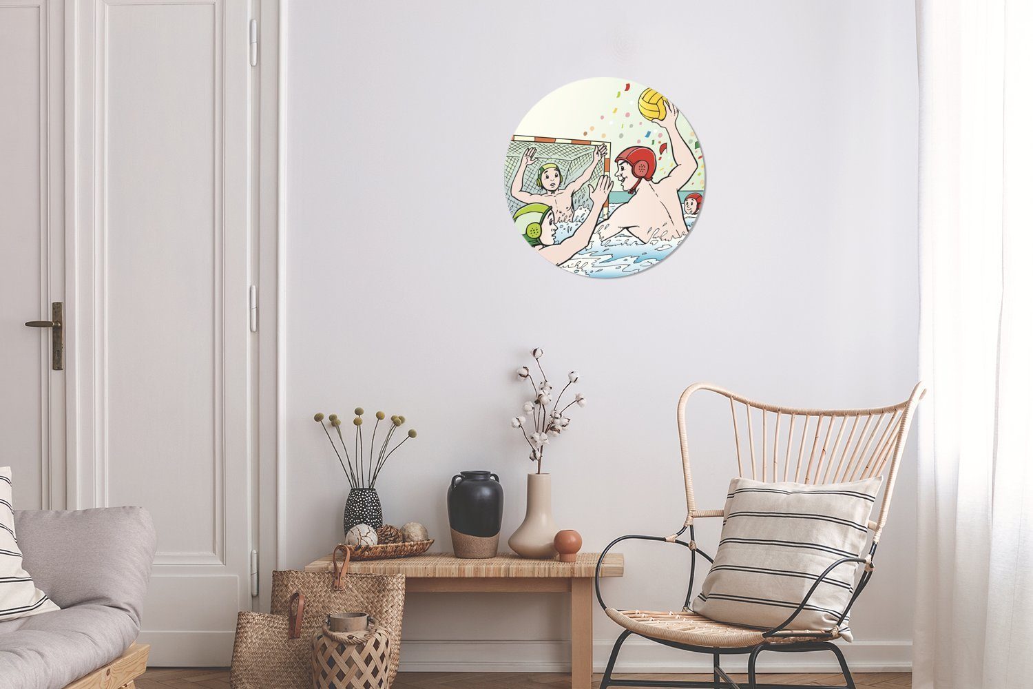 eines MuchoWow Eine Rundes (1 cm Illustration Forex, Gemälde Wandbild, 30x30 Wohnzimmer, Wasserballspiels, Kreis Wanddekoration St),
