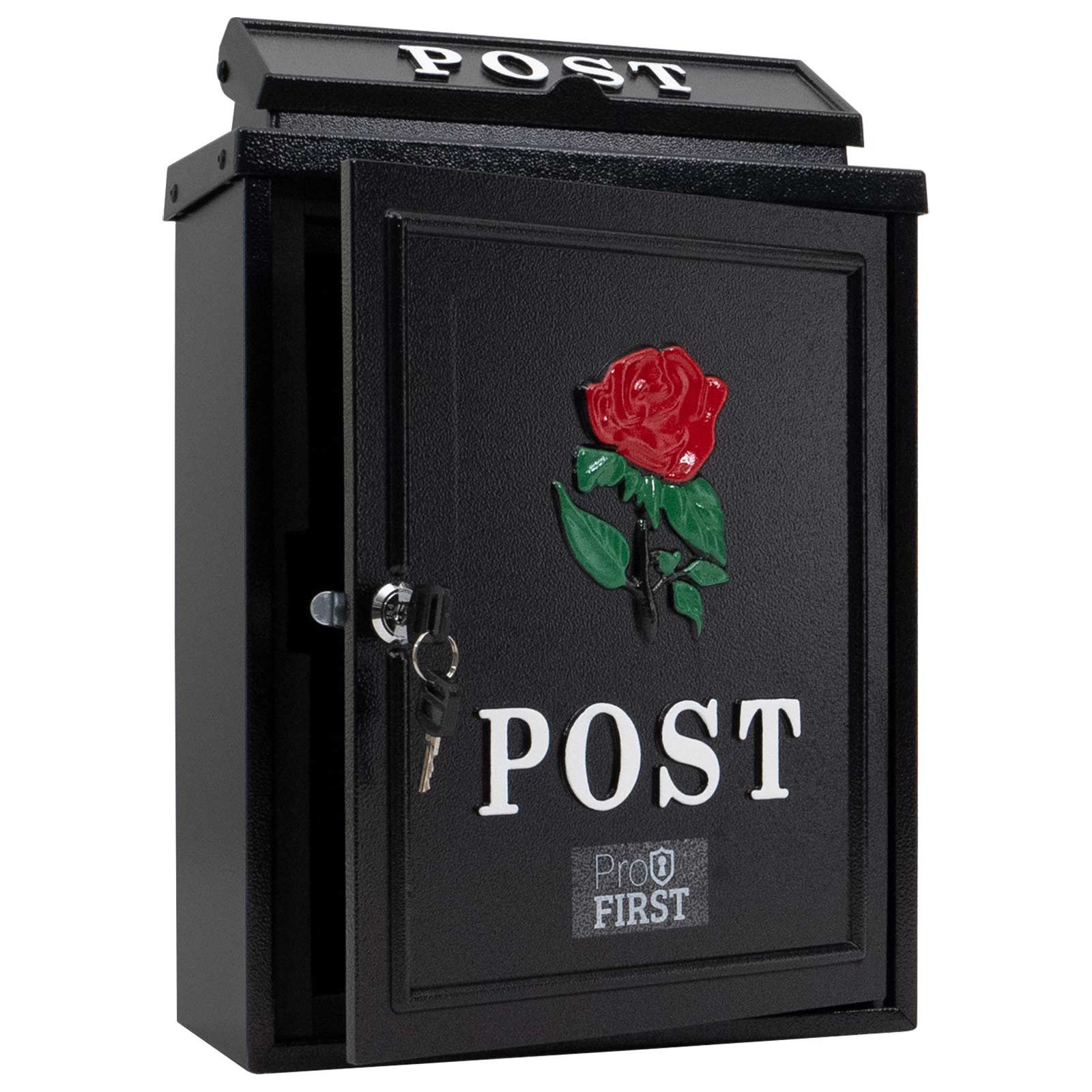 Profirst Briefkasten DaytonaRose Mailbox Wandbriefkasten aus Stahl, schwarz – Bild 2 von 5