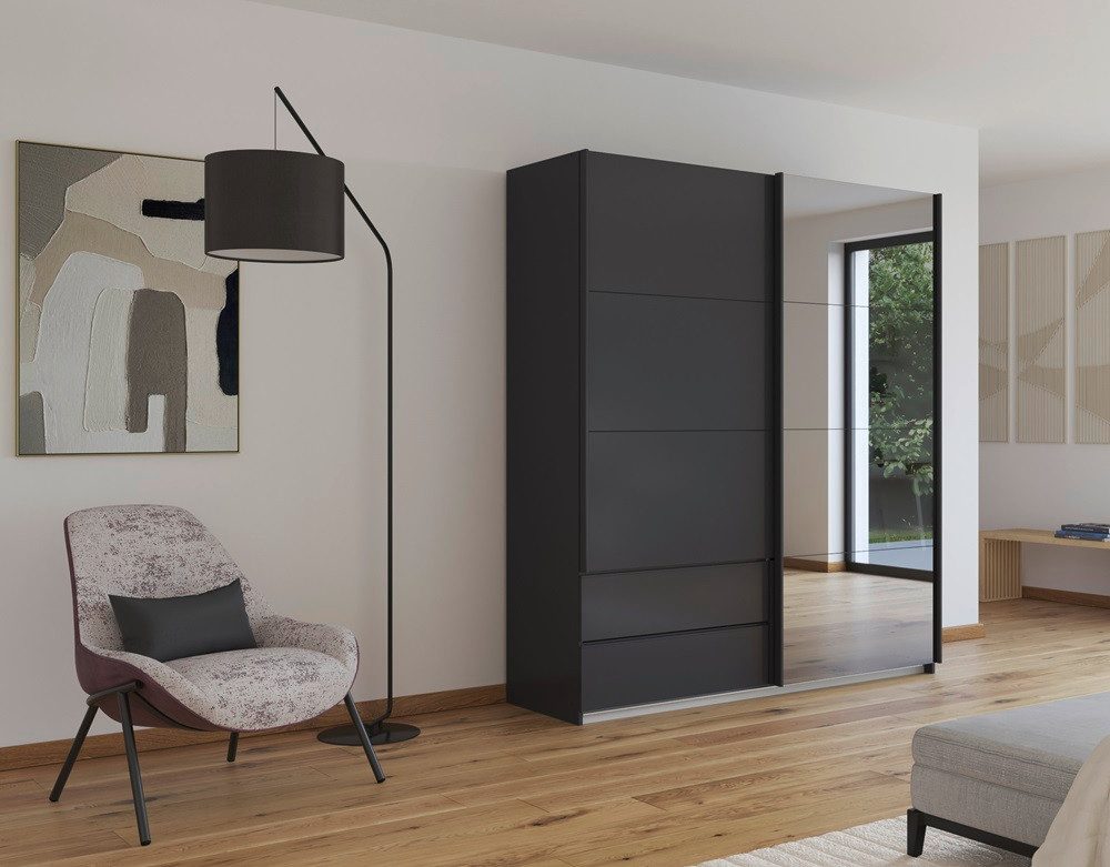Kleiderschrank Schwebetürenschrank Elara mit Spiegel in grau