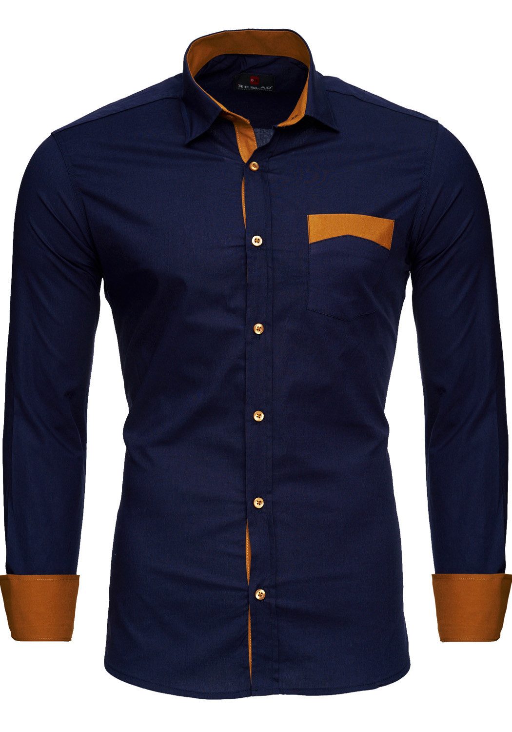Reslad Langarmhemd Reslad Herren Hemd Exklusiv Two Tone Look Langarmhemd RS-7205 (Herrenhemd) mit Kontrast Brusttasche