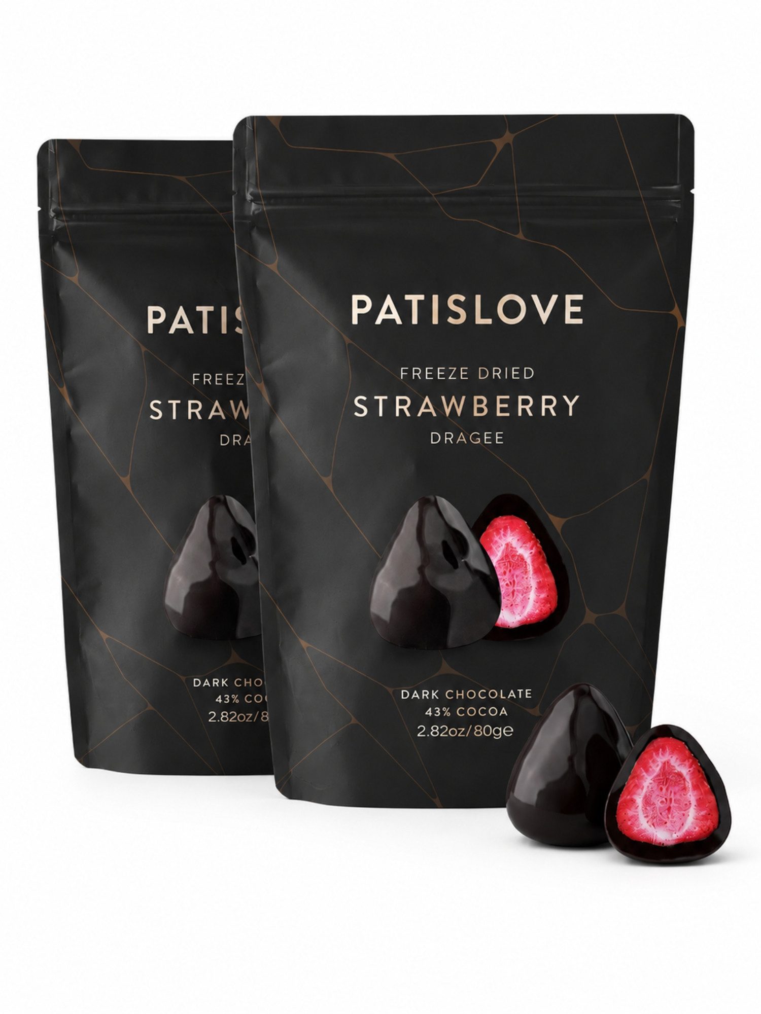 PATISLOVE Schokolade Patislove Gefriergetrocknete Erdbeeren in Zartbitterschokolade, 80g, Ohne künstliche Farbstoffe, 100% echte Frucht.
