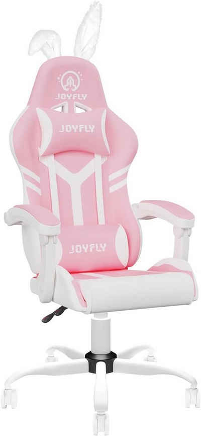 JOYFLY Gaming Chair (Ergonomischer Gaming-Stuhl mit Lendenwirbelstütze), Pink Gamer Stuhl mit Hochlehner Bürostuhl PU-Leder Gaming Sessel