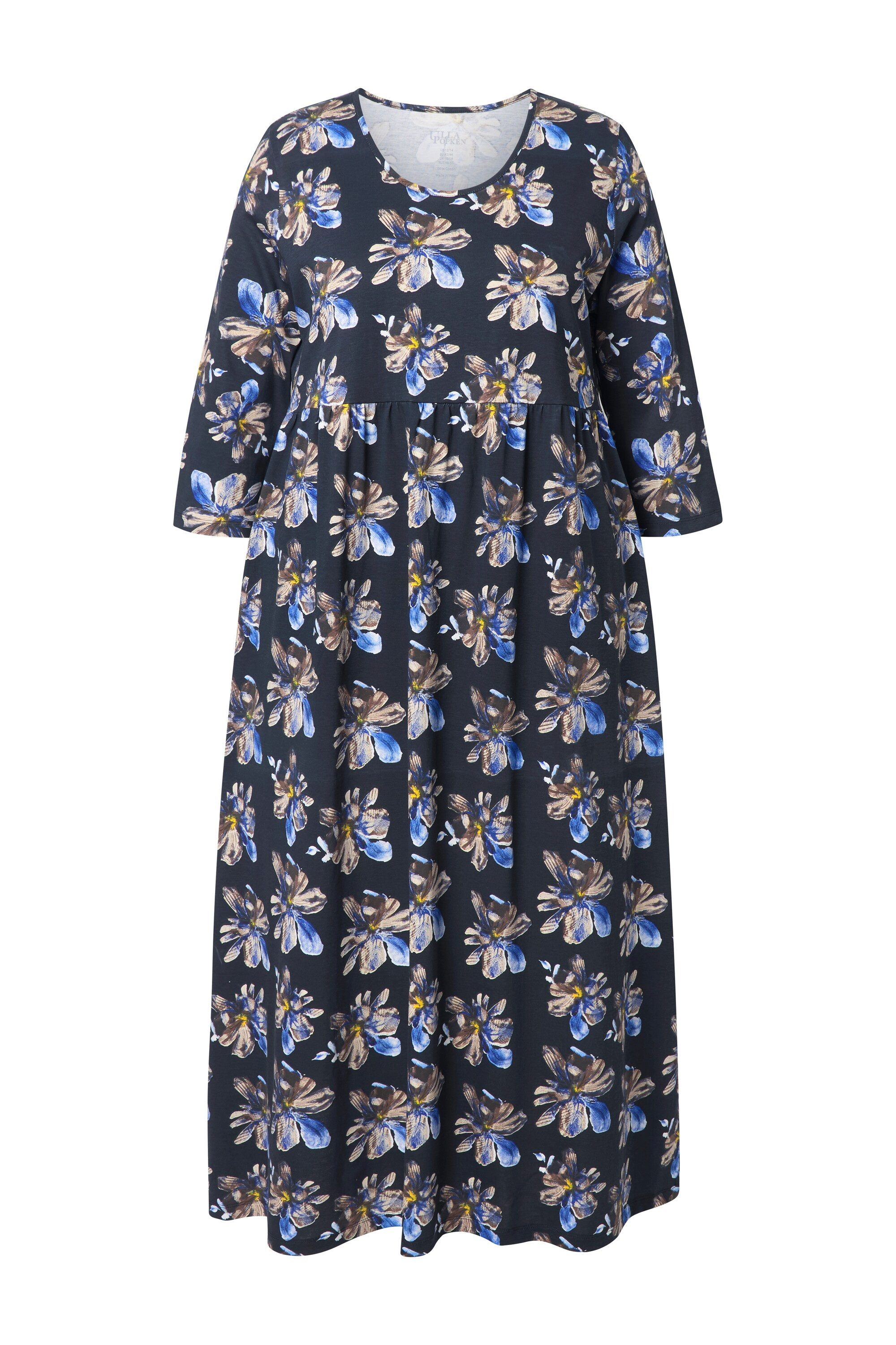 Ulla Popken Maxikleid Maxikleid Blüten Rundhals 3/4-Arm Taschen günstig online kaufen