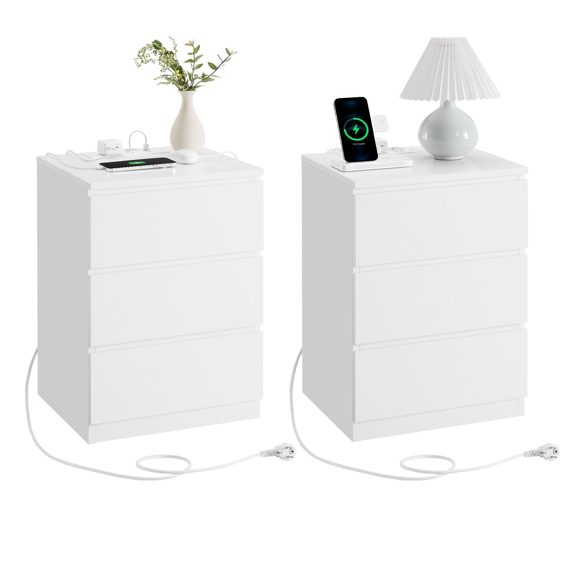 VASAGLE Nachttisch (2-St), 3 Schubladen, abgeschrägte Kante, 2 AC-Steckdose günstig online kaufen