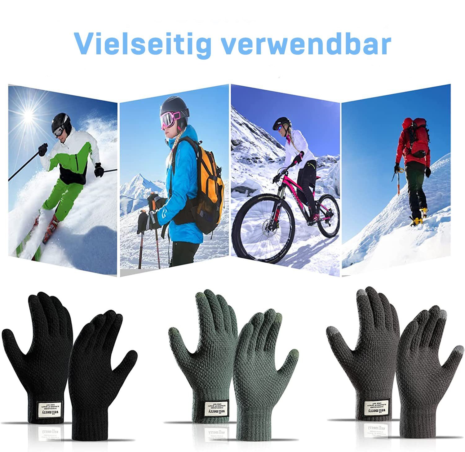 Alster Herz Alster Herz Winter Touchscreen Strickhandschuhe mit Handschuhe A0351 Futter, Schwarz