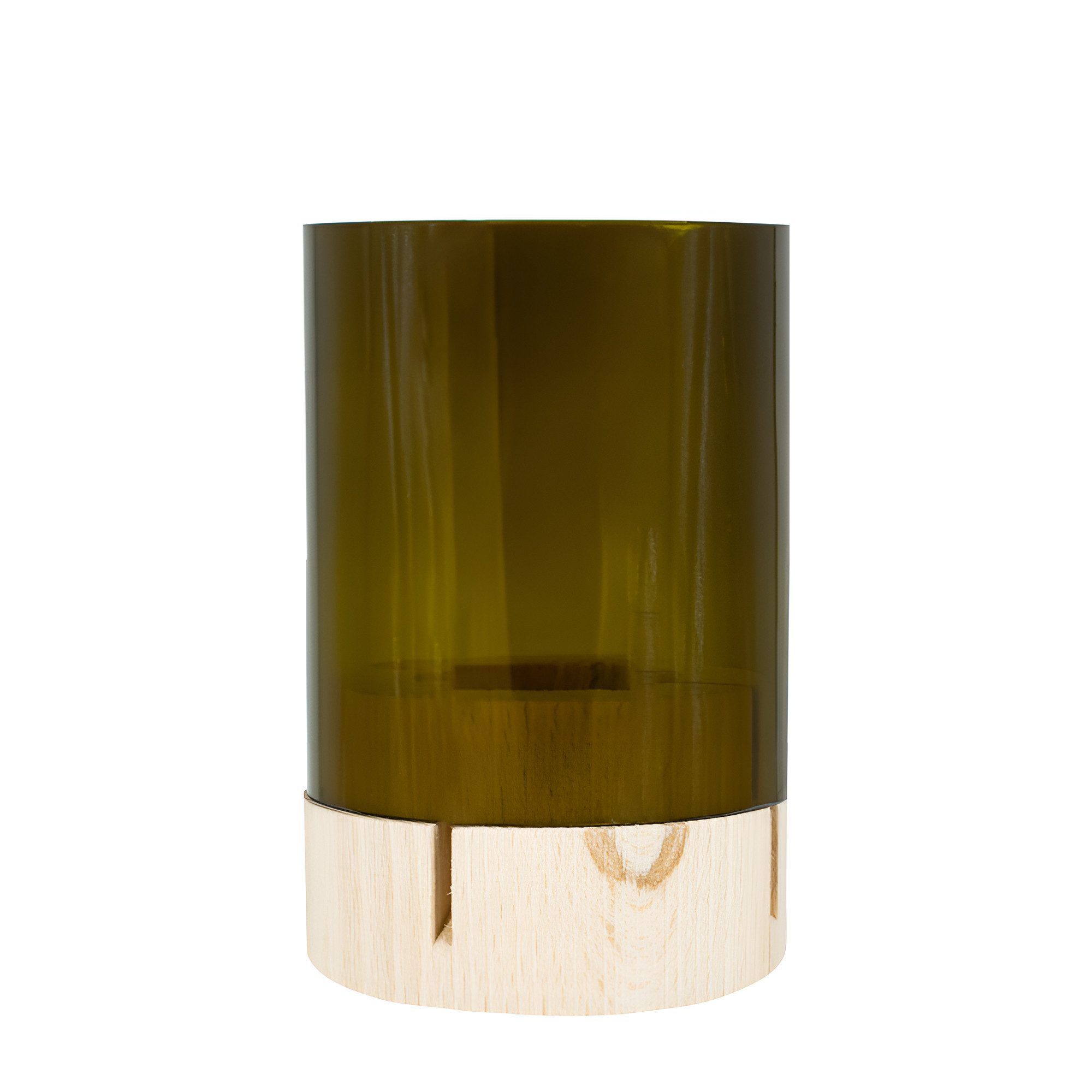 Upglassic Windlicht Weinlicht-Teelichthalter aus Glas & Buchenholz – 3 Größen wählbar (1x Weinlicht-Windlicht Tischdeko), Upcycling-Glas aus alten Weinflaschen