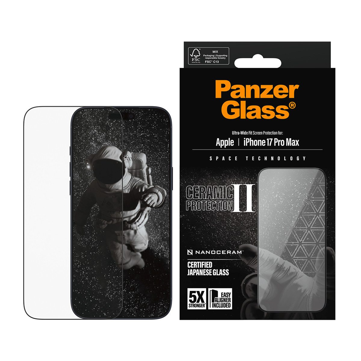 CARE by PanzerGlass Displayschutzglas Ceramic II Ultra-Wide Fit Screen Protector für Apple iPhone 17 Pro Max, Displayschutzfolie, Schutzfolie, Bildschirmschutz, kratz- & stoßfest