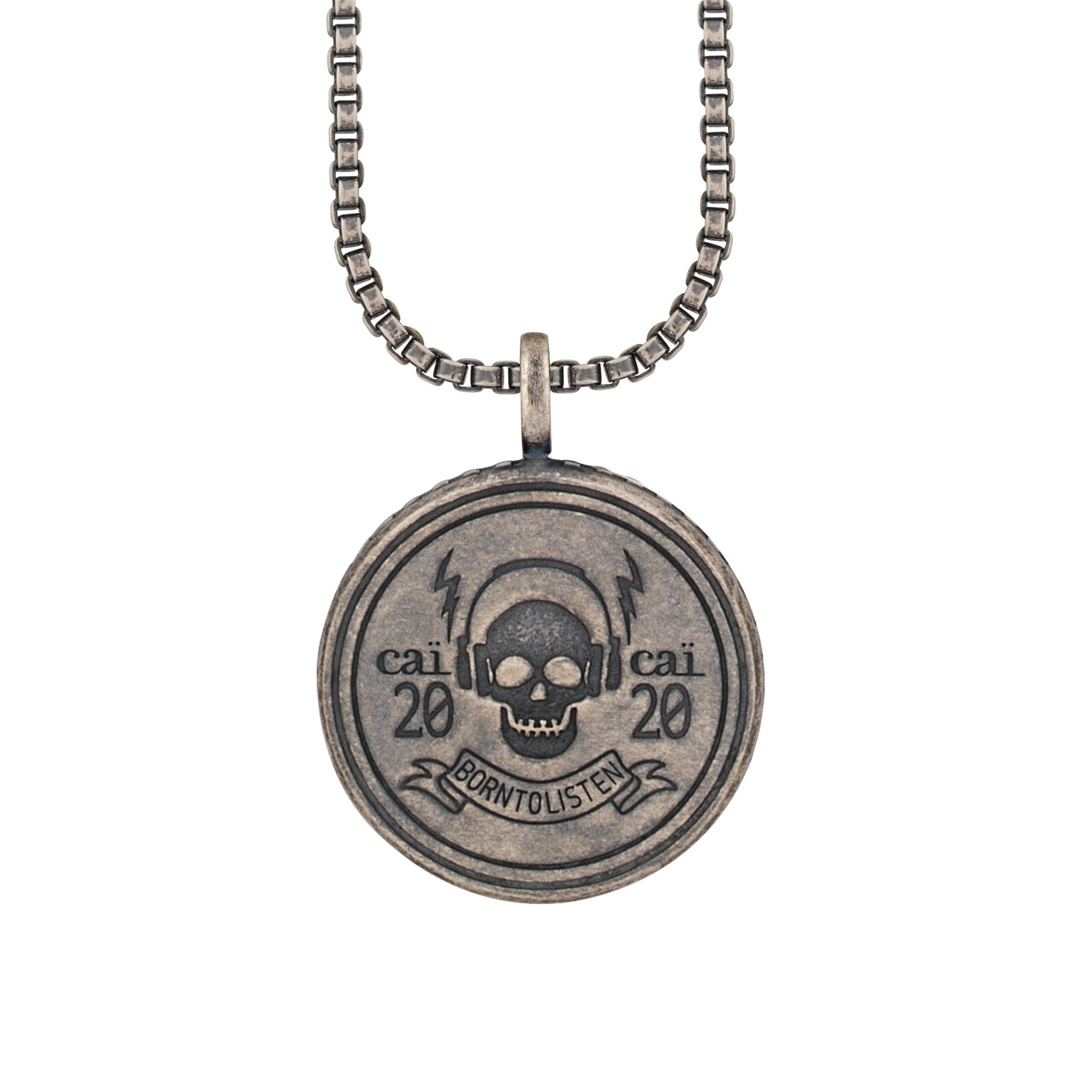 Skull Music Anhänger matt CAÏ Wappen Silber mit 925/- oxidiert Kette Rock