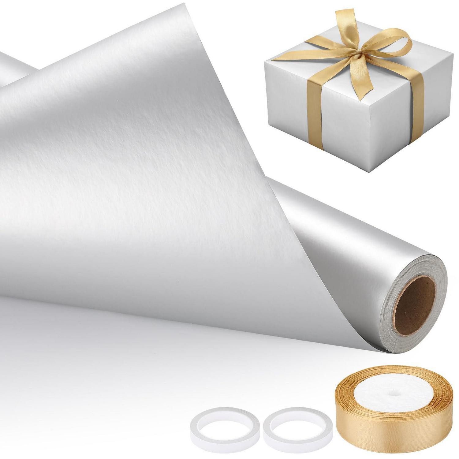 LuxusKollektion Geschenkpapier Geschenkpapier Set Silber matt 43cm x 10m, (1St)