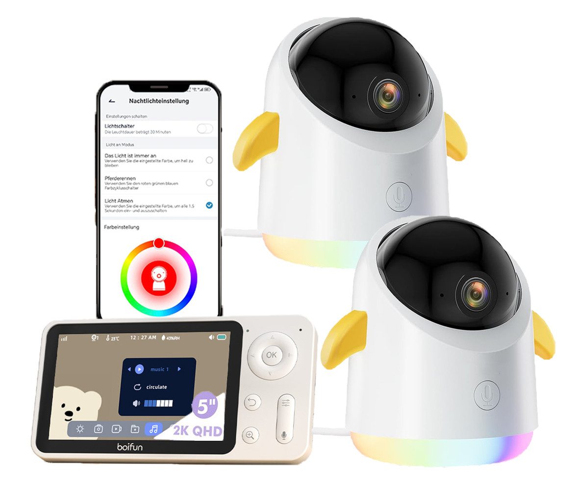 Video-Babyphone 2K/3MP Babyphone mit Kamera und App 5 Zoll WLAN Video babyfone