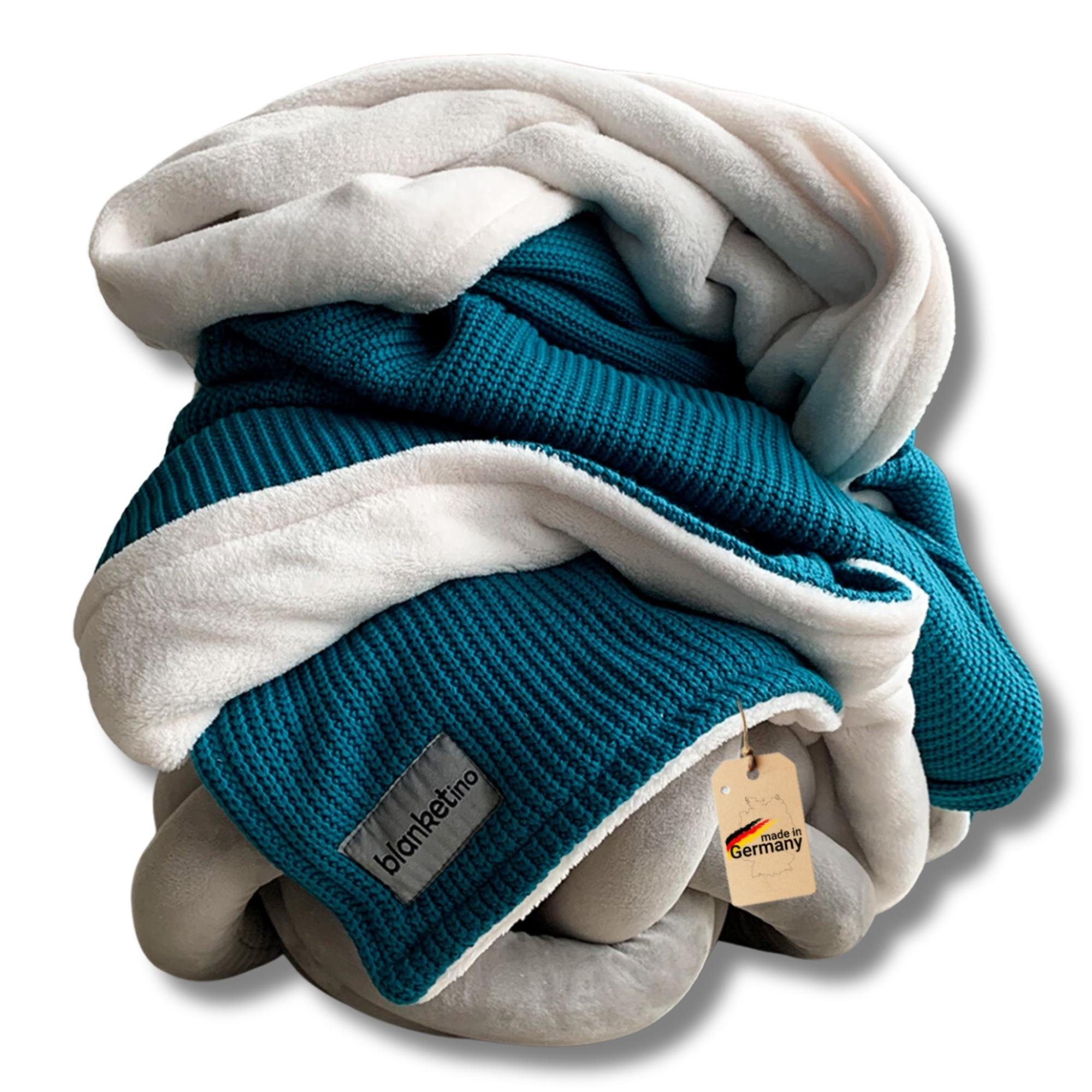 Wohndecke flauschige Kuscheldecke, wärmende Couchdecke im Strick Design, bl günstig online kaufen