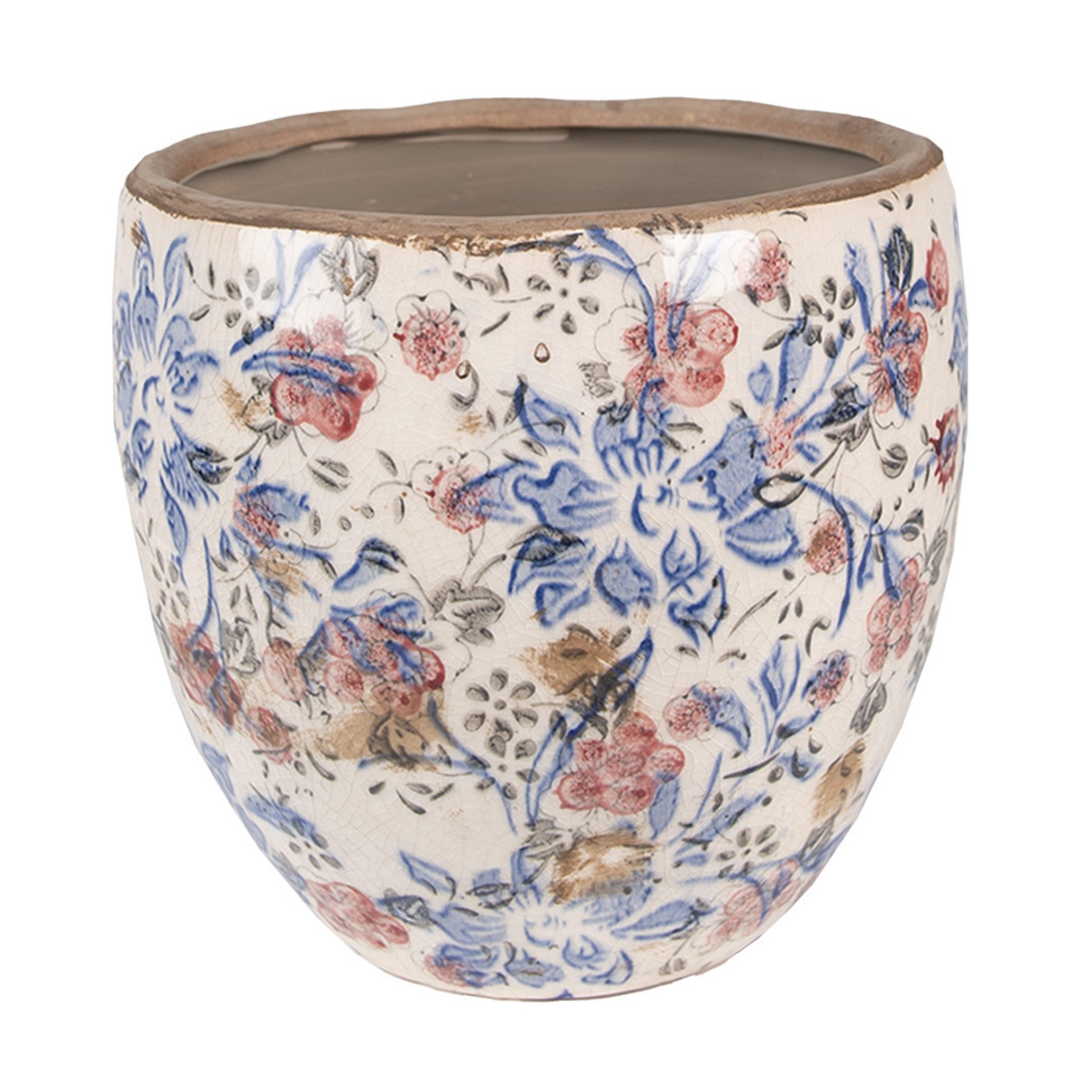 Clayre & Eef Dekovase Clayre & Eef Innenblumentopf Blau Beige mit Blumenmotiv
