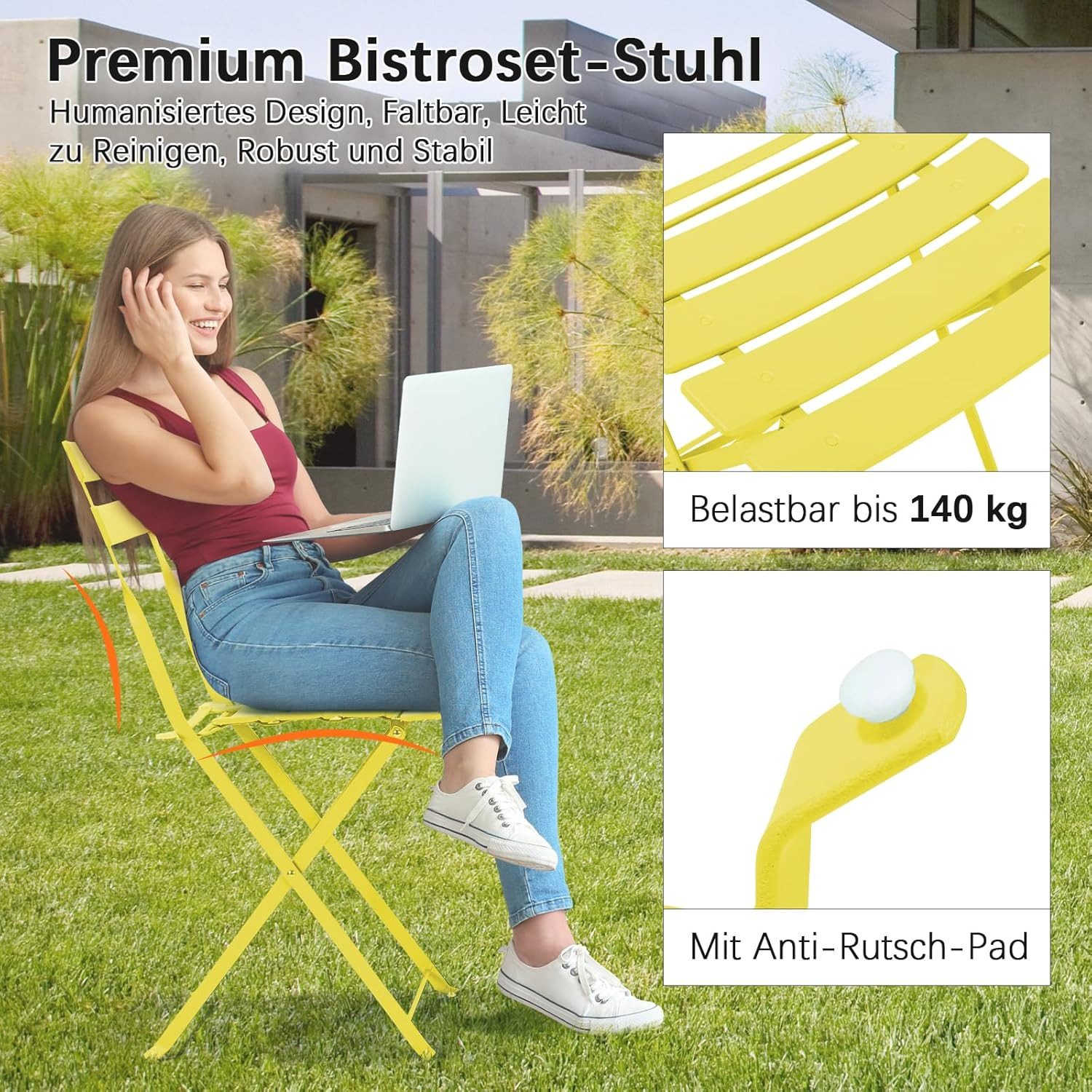 TLGREEN Balkonset Gartenmöbel Bistro Set Metall, (UV-Beständig & Rostfrei, Wetterfest, Balkonmöbel Klappbar für Balkon, Terrasse, Café, Garten), Outdoor Sitzgarnitur, 2 Klappstuhl 1 Klapptisch