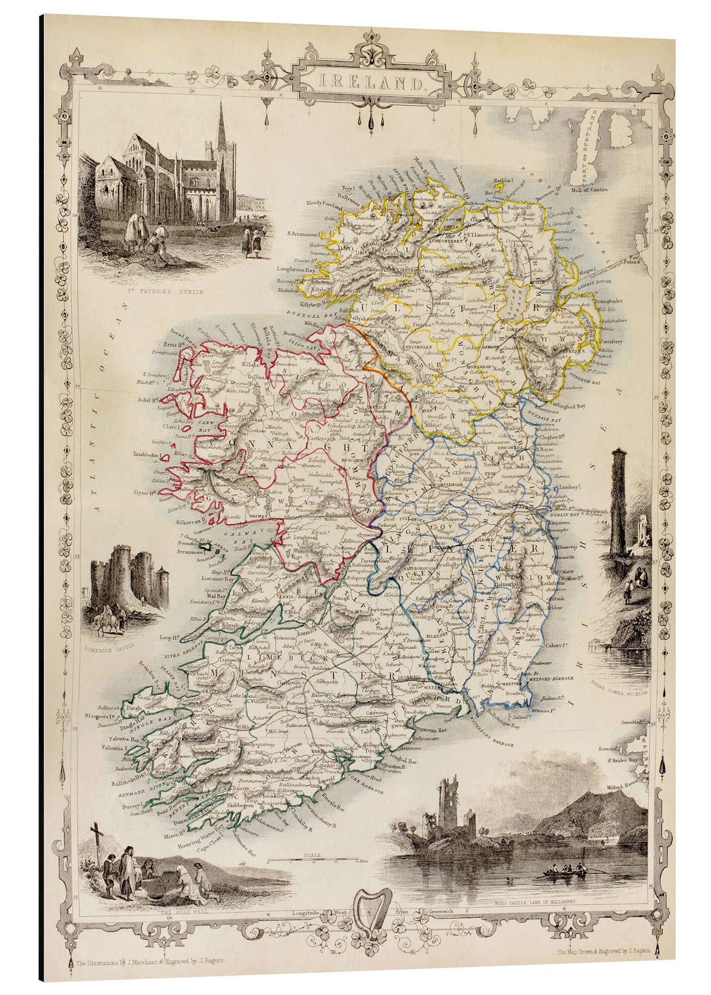 Posterlounge Alu-Dibond-Druck Ken Welsh, Karte von Irland von Thomas Wright (18. Jh), Wohnzimmer Vintage Malerei