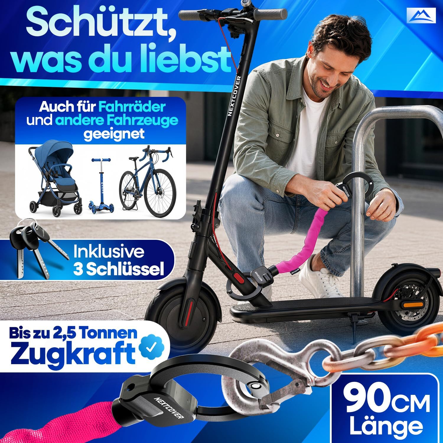 Nextcover Kettenschloss NEXTCOVER® E-Scooter Schloss [Steel-Secure-Technologie] – Bild 5 von 5