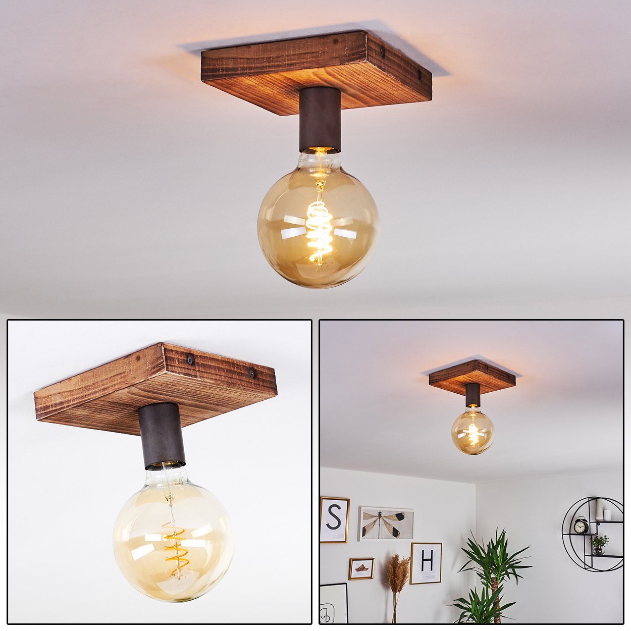 hofstein Deckenleuchte »Mesoraca« Deckenlampe aus Holz und Metall in Hellbraun und Schwarz, ohne Leuchtmittel, im offenen Design, 1xE27