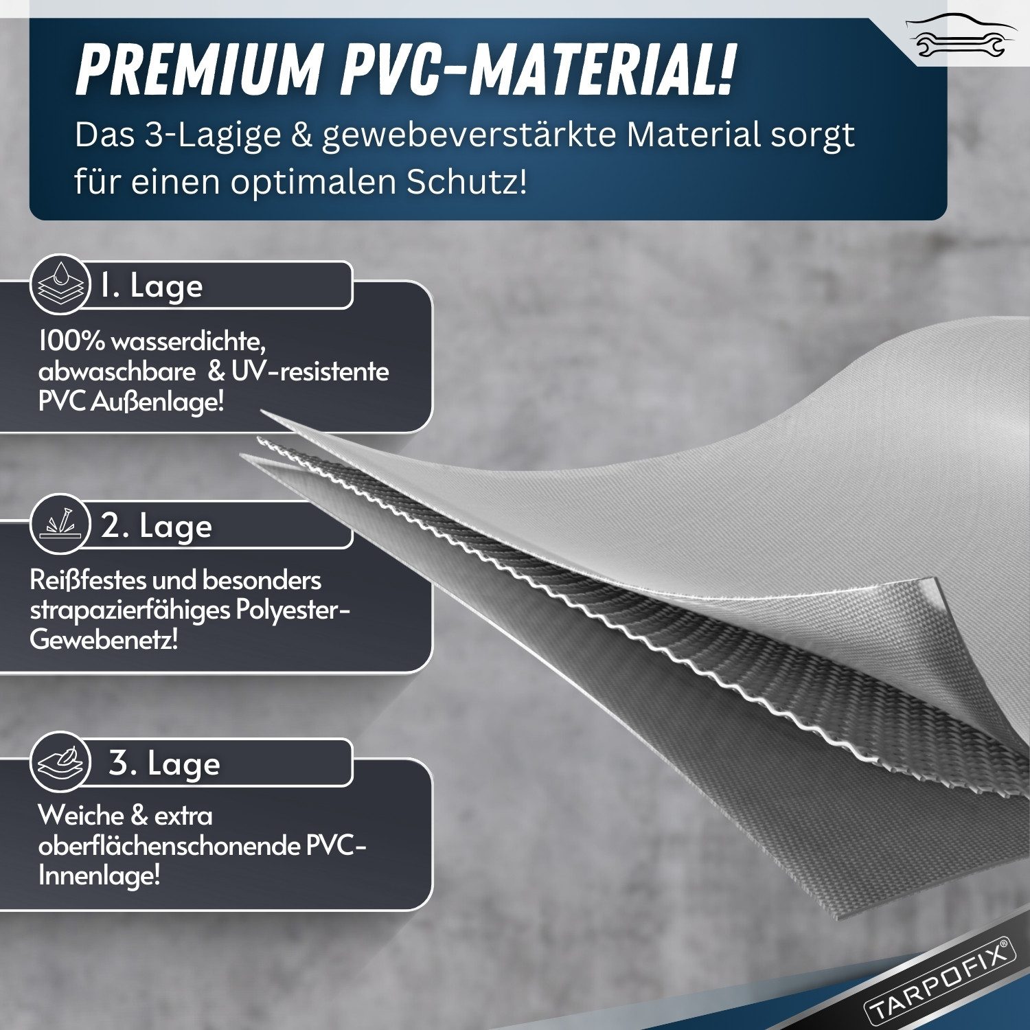 Tarpofix® Schutzplane Anhänger Hochplane wasserdicht PVC Abdeckplane 750kg, Anhänger Hochplane 208x114x90 cm – Grau