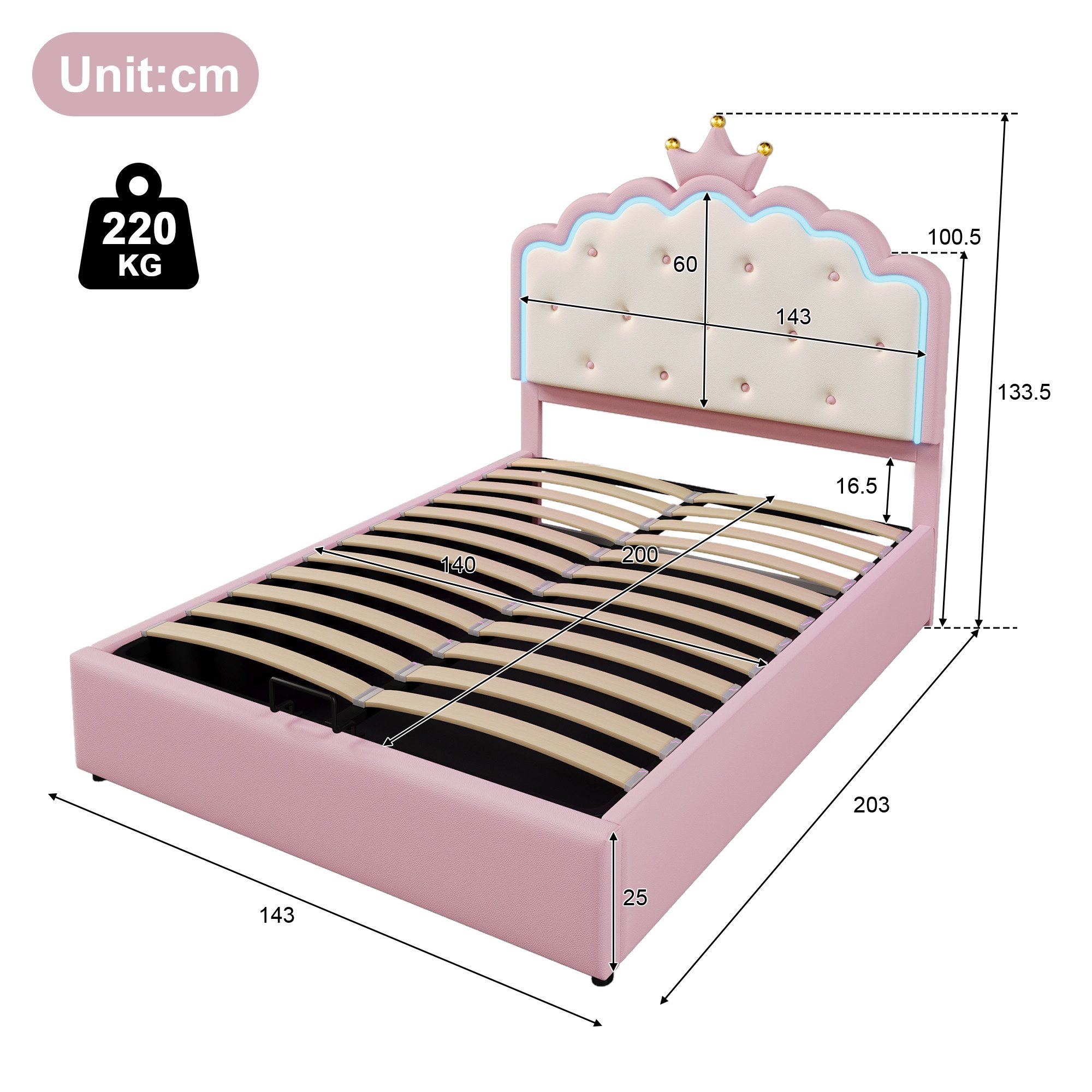 TavilaEcon Prinzessinbett Kinderbett, PU-Material, Lattenrost, mit günstig online kaufen