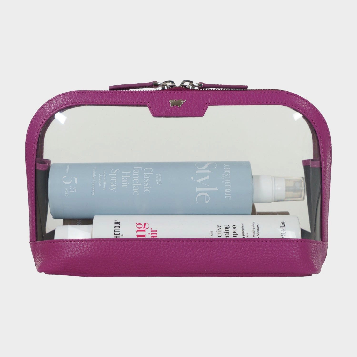 Braun Büffel Kulturbeutel Kosmetik Etui M violett
