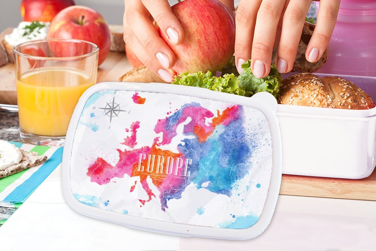 MuchoWow Lunchbox Karte für Brotbox Erwachsene, (2-tlg), Mädchen weiß Kunststoff, Aquarell, Jungs und und - Kinder Brotdose, für