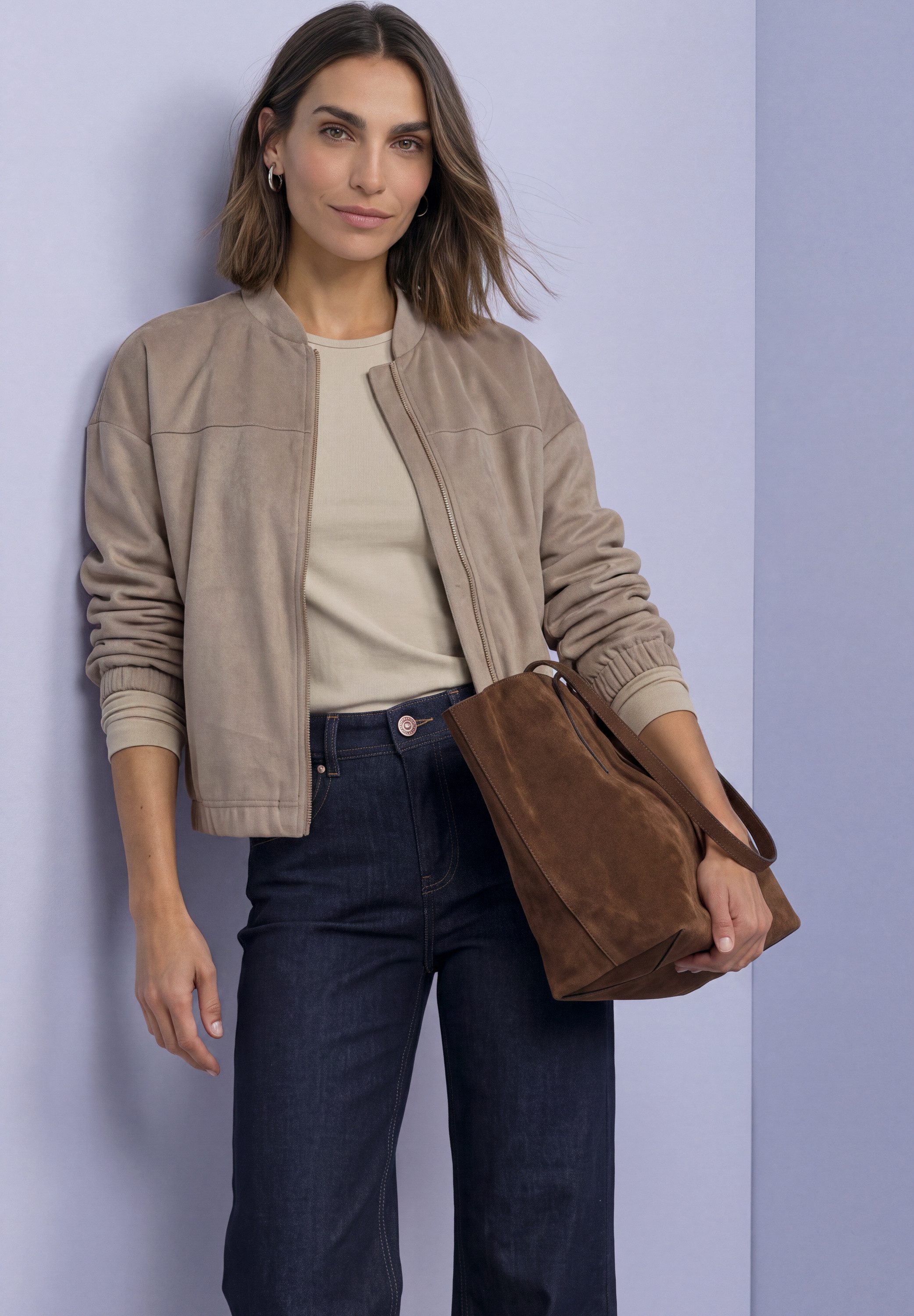 STREET ONE Shirtjacke Velours Blouson mit Rundhals und Zipper